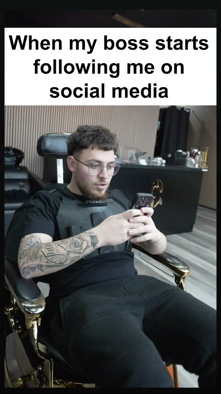 When the boss start following the employees on social media ! #barbershop #pov #viralbarber #melbournebarber #fy #fyp #fypage #ScarfadesStandard #skinfade #melbourne #100kbarbers #funny #prank