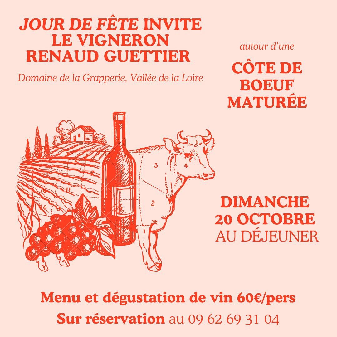 &Ccedil;a se passe ce dimanche &agrave; Jour de F&ecirc;te : bon vin et c&ocirc;te de b&oelig;uf matur&eacute;e par nos soins ! Sur r&eacute;servation !
