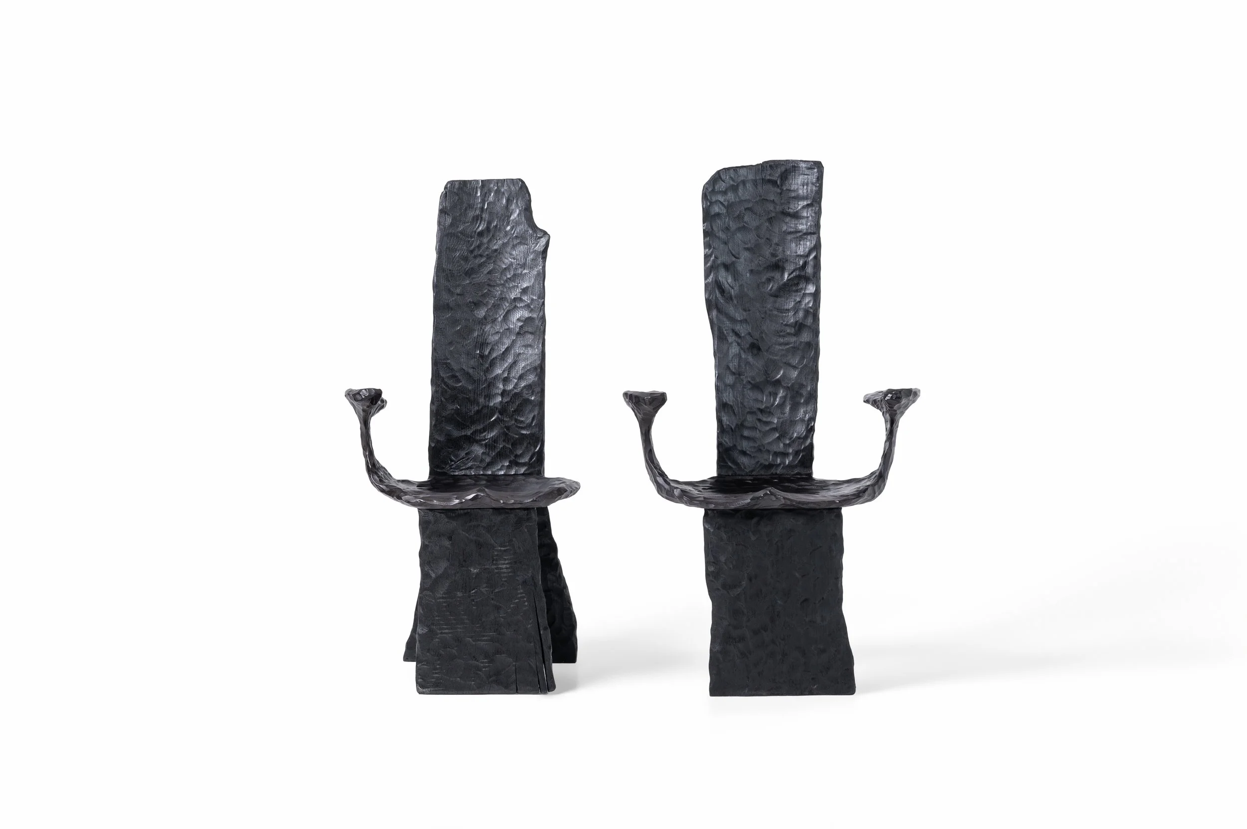 Hand-Carved Black Oak Chairs