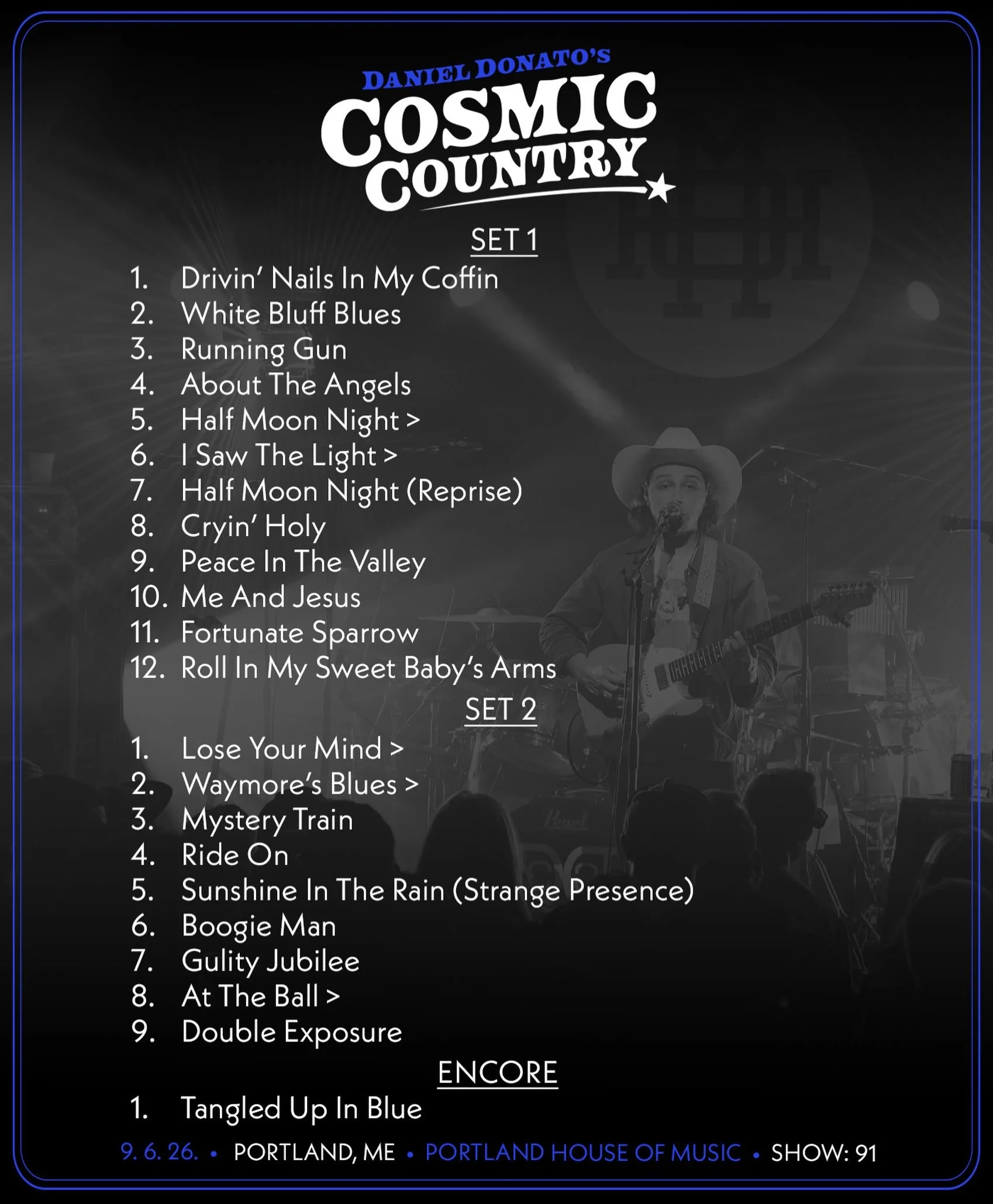 9/6/2026 Portland, ME 

🥕 Head to @thedanielbase to stream the show, for Setlist Saloon and all tour happenings&hellip;

✨ Stream and order the 5-LP Vinyl set of CC&rsquo;s first live album &lsquo;Ryman To Robert&rsquo;s on my site. Yeehaw. 

#cosmi