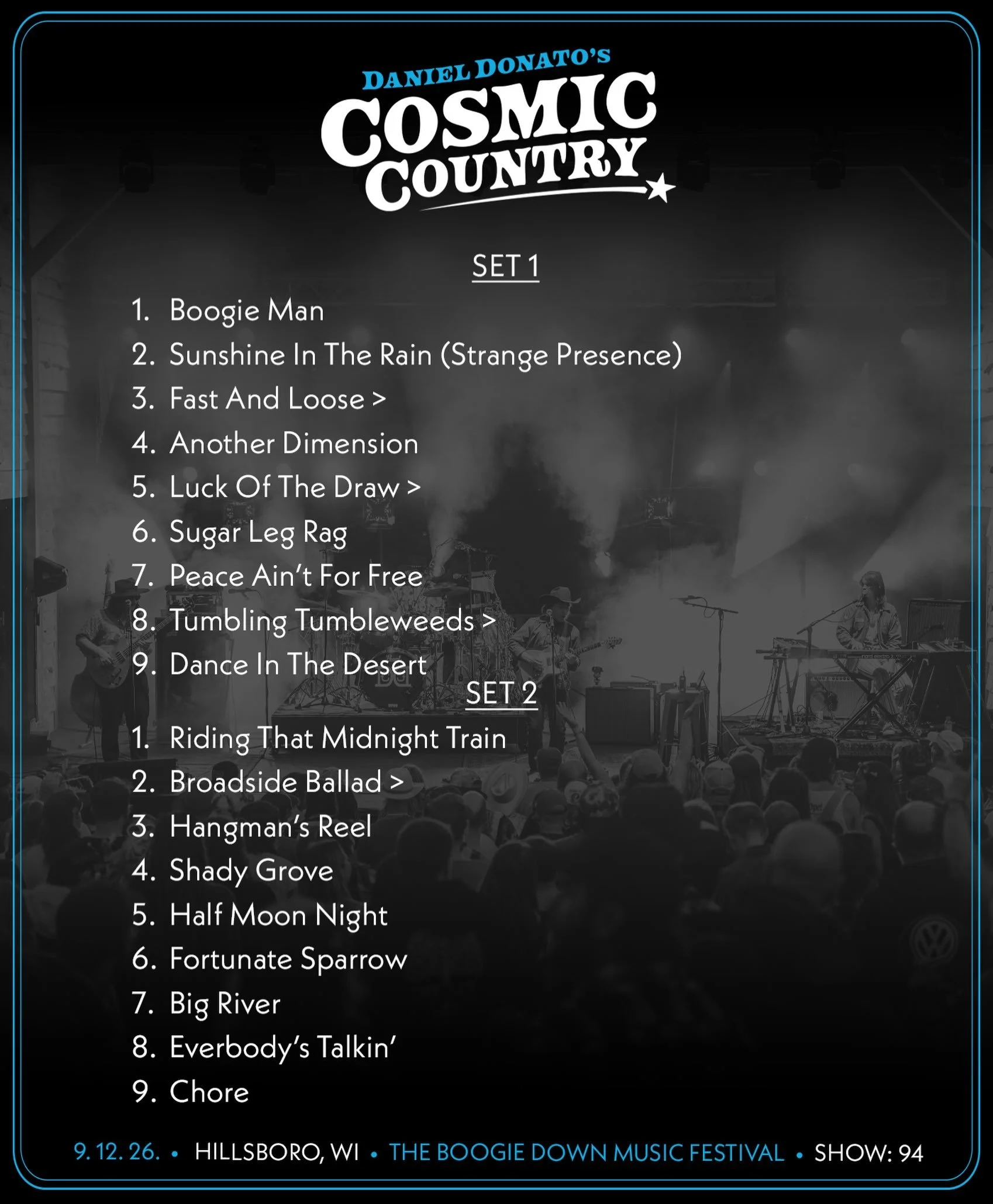 9/12/2026 Hillsboro, WI 

🥕 Head to @thedanielbase to stream the show, for Setlist Saloon and all tour happenings&hellip;

✨ Stream and order the 5-LP Vinyl set of CC&rsquo;s first live album &lsquo;Ryman To Robert&rsquo;s on my site. Yeehaw. 

#cos