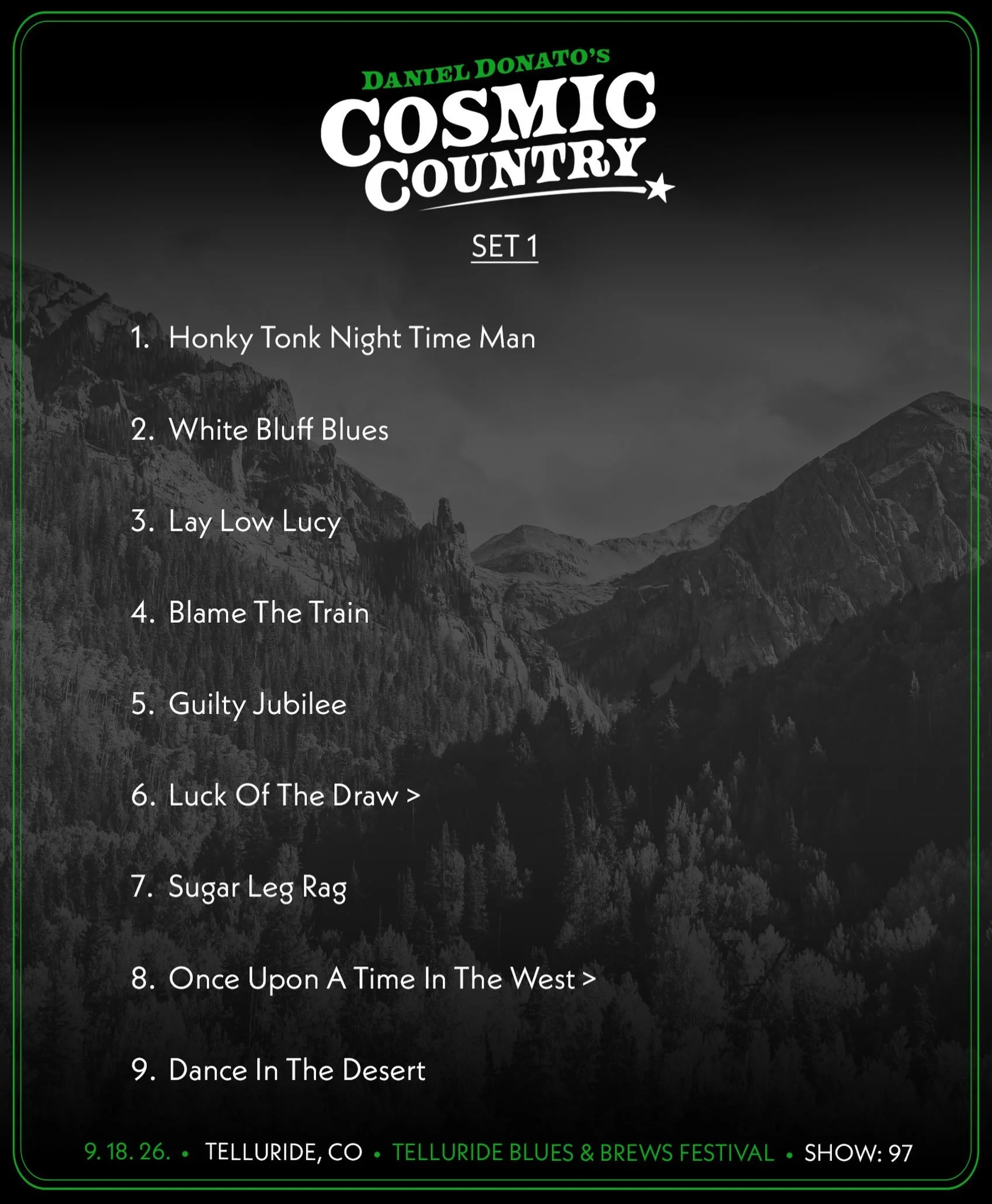 9/18/2026 Telluride, CO 

🥕 Head to @thedanielbase to stream the show, for Setlist Saloon and all tour happenings&hellip;

✨ Stream and order the 5-LP Vinyl set of CC&rsquo;s first live album &lsquo;Ryman To Robert&rsquo;s on my site. Yeehaw. 

#cos