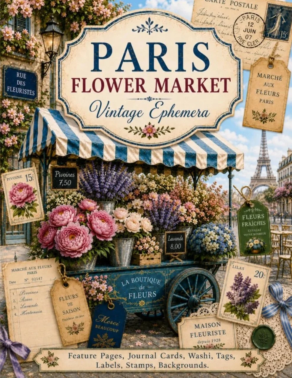 Paris Flower Market: Vintage Ephemera for Junk Journals, Scrapbooking &amp; Paper Crafts