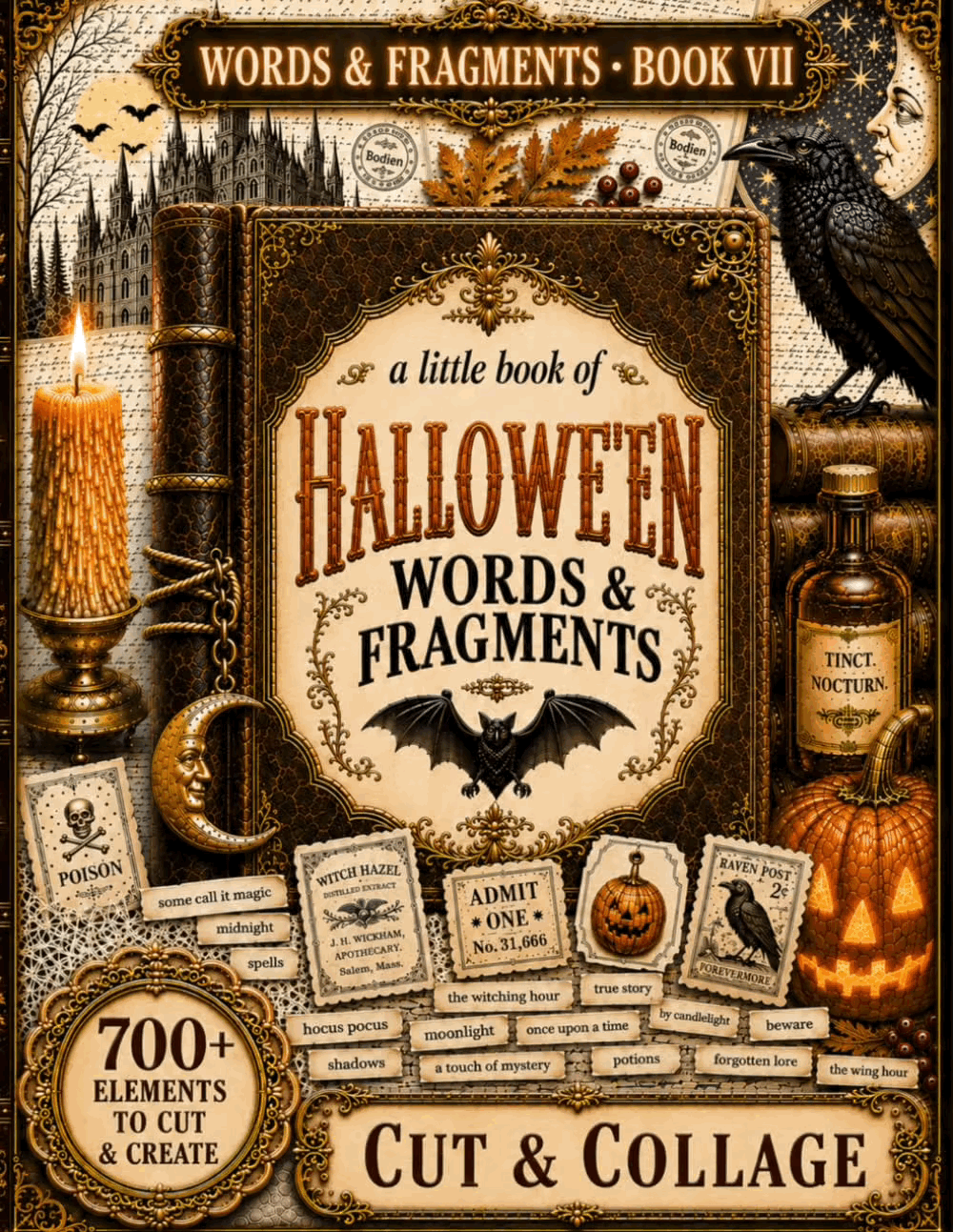 A Little Book of Halloween Words &amp; Fragments: Vintage Cut-Apart Elements for Junk Journals, Scrapbooks, Collage, Mixed Media &amp; Paper Crafts