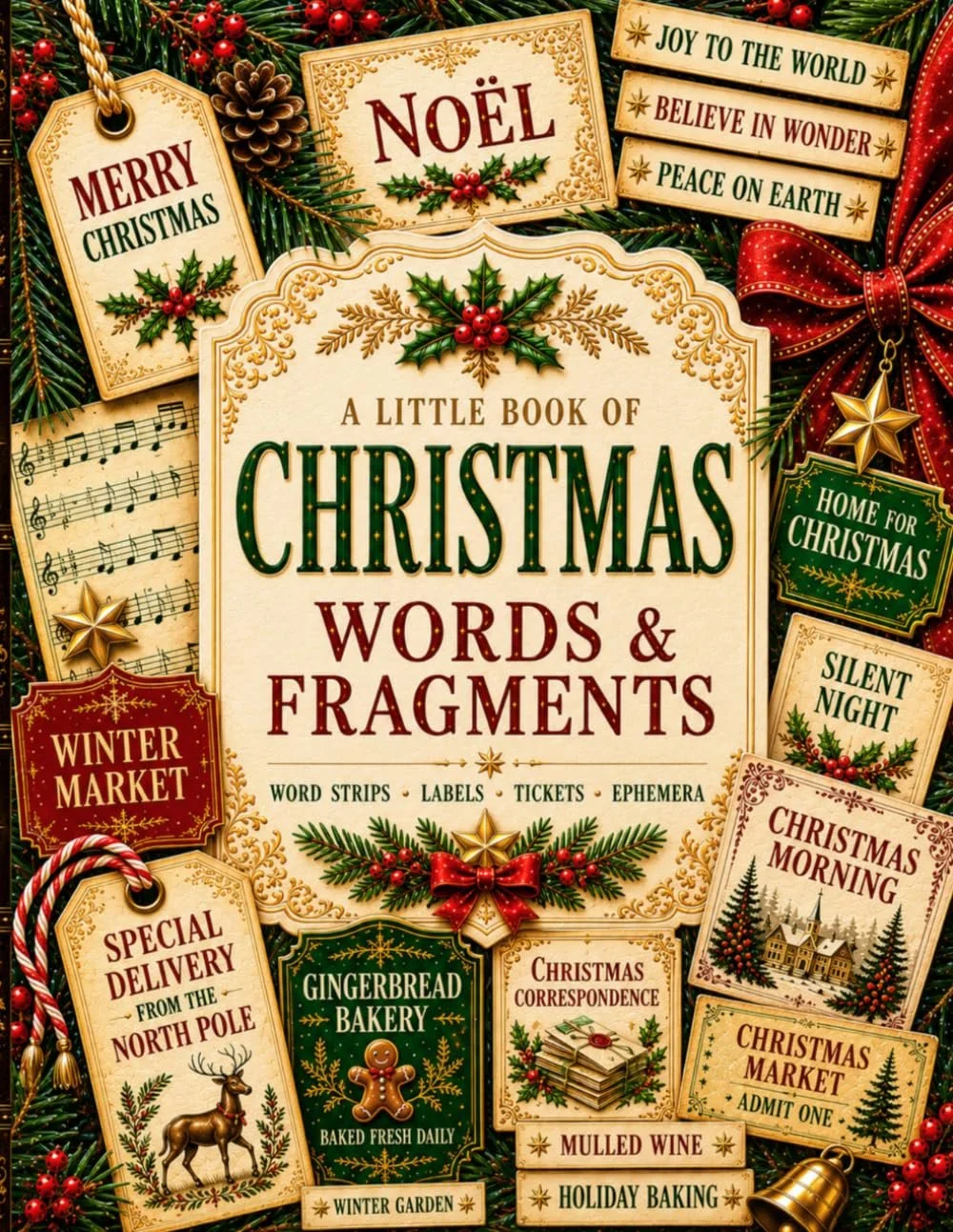 A Little Book of Christmas Words &amp; Fragments: Vintage Ephemera for Junk Journals, Scrapbooking, Collage, Card Making &amp; Paper Crafts