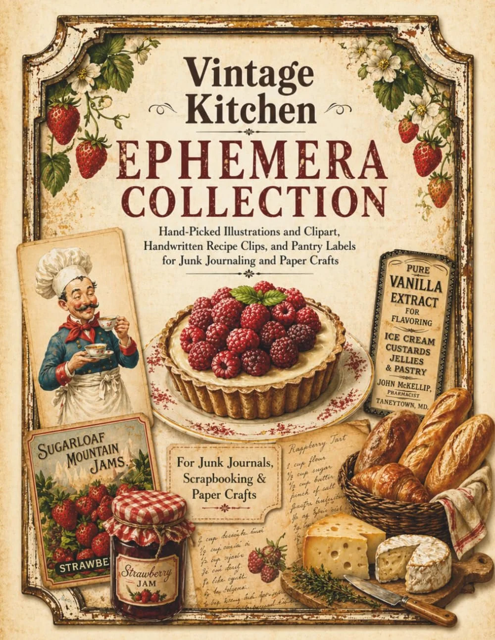 Vintage Kitchen Ephemera Collection: Hand-Picked Illustrations and Clipart, Handwritten Recipe Clips, and Pantry Labels for Junk Journaling and Paper Crafts