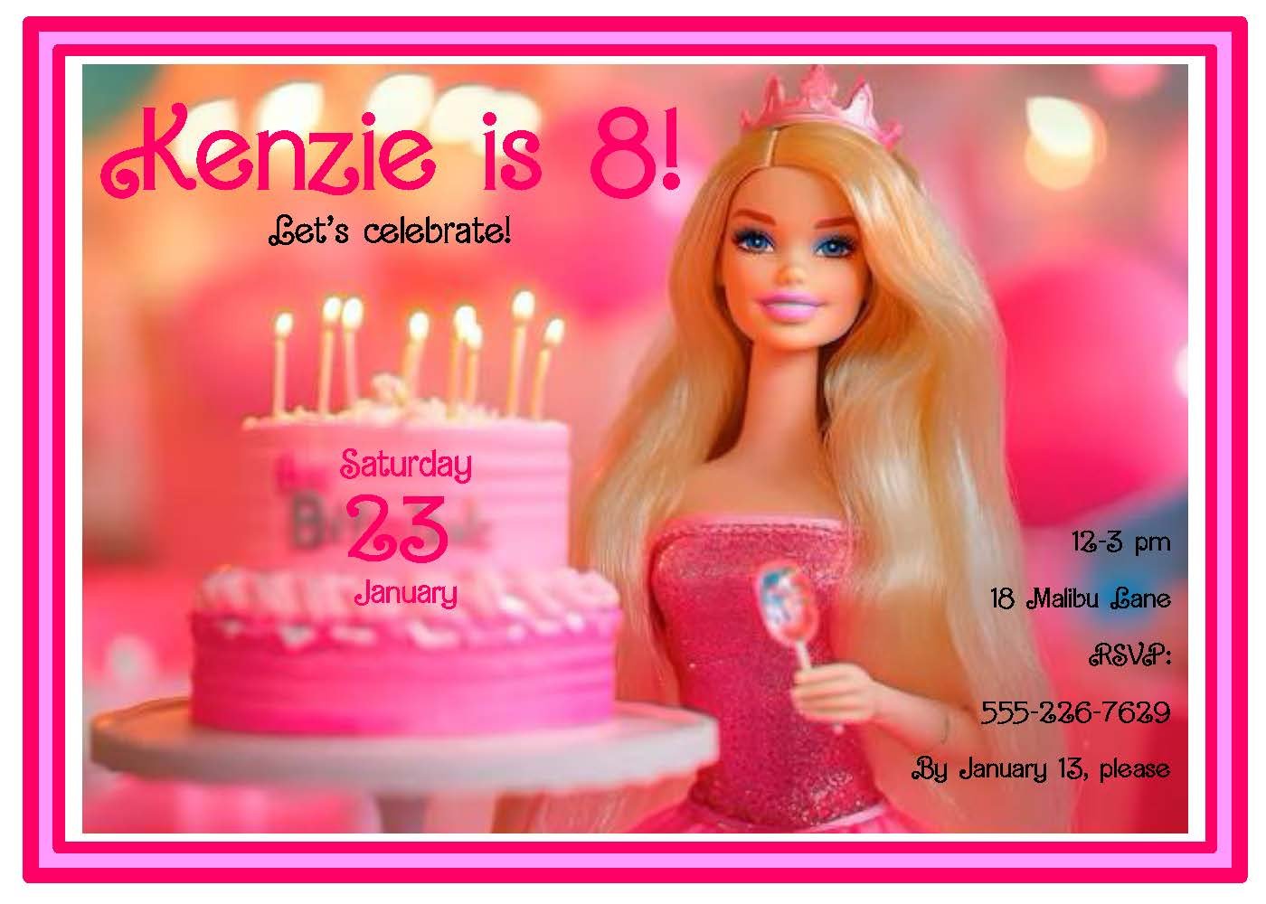 Barbie Birthday invitation, print at home