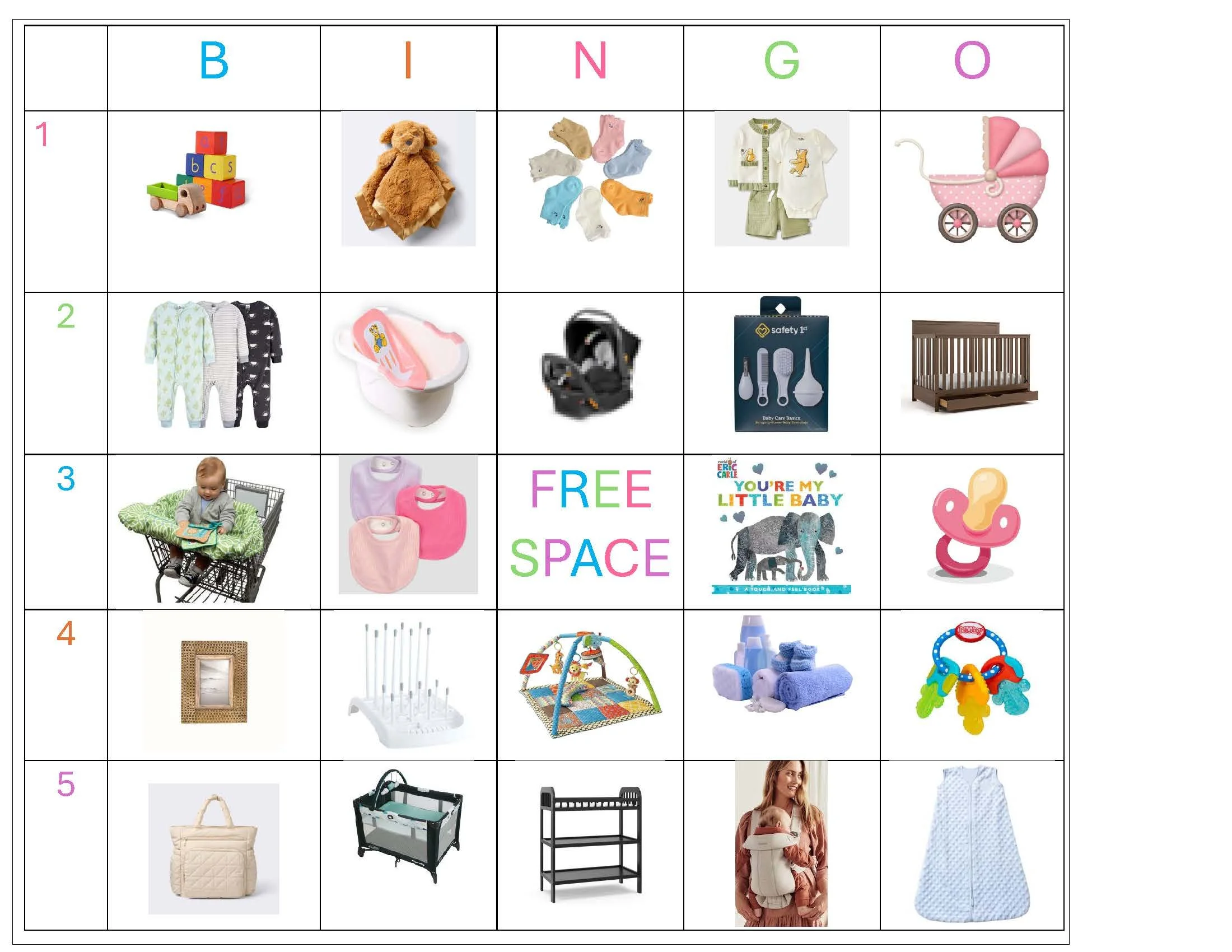 Baby Shower Bingo, instant download