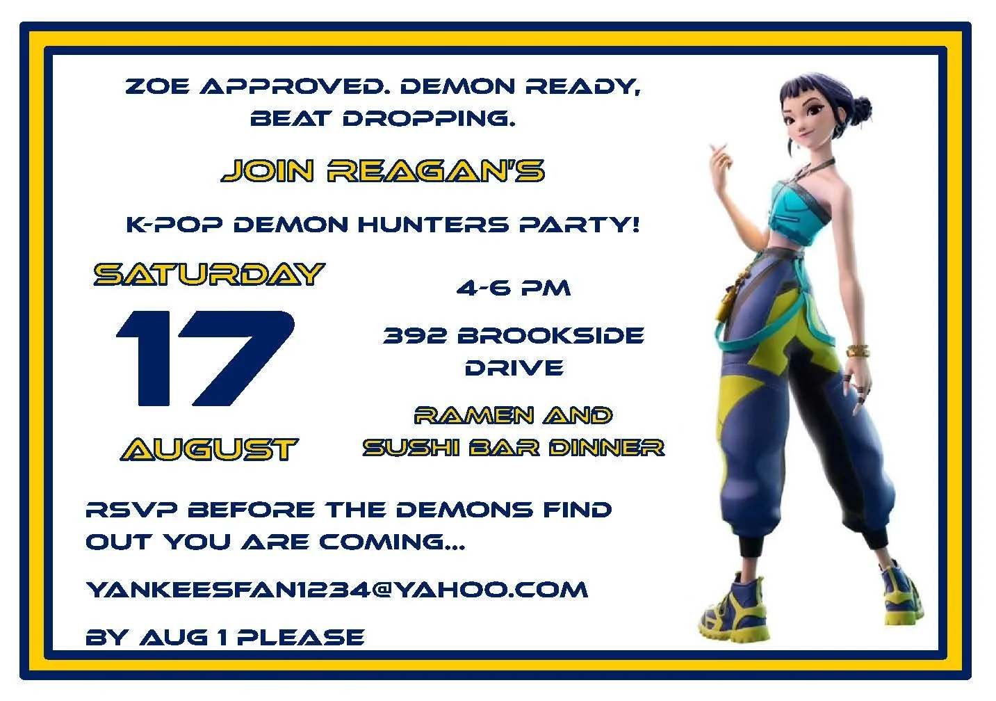 K-Pop Demon Hunters Zoey Invitation