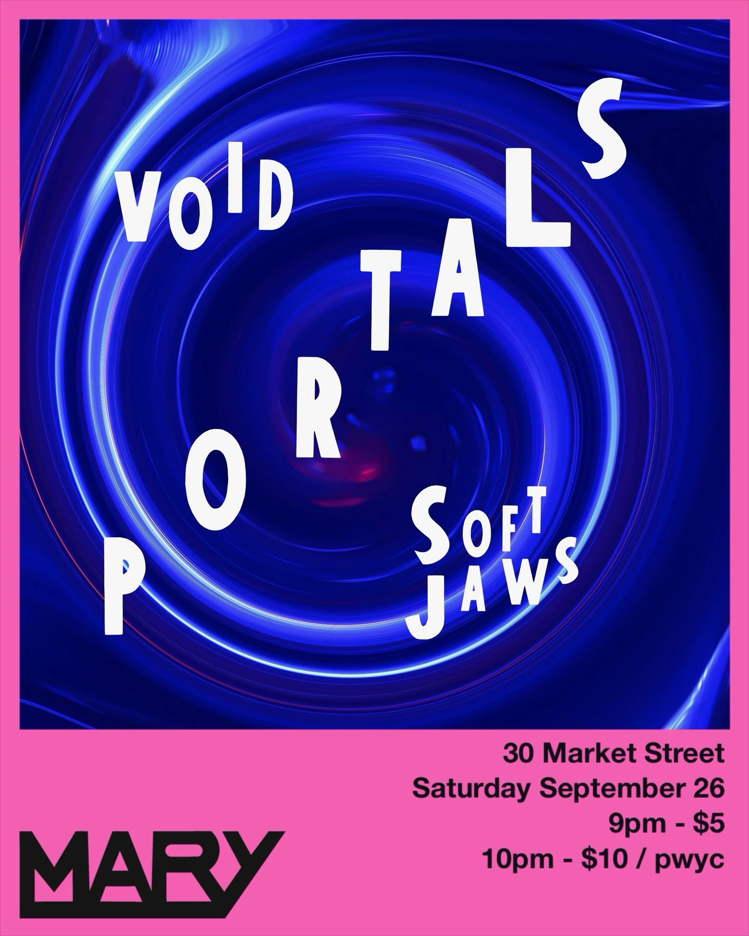 DJs Void and Soft Jaws debut PORTALS at Cocktail Mary this Saturday, September 26 🌀✨

The moon will be full and so will the dance floor 🌝🕺

Happy Hour 5-7pm
Open 5pm-Late