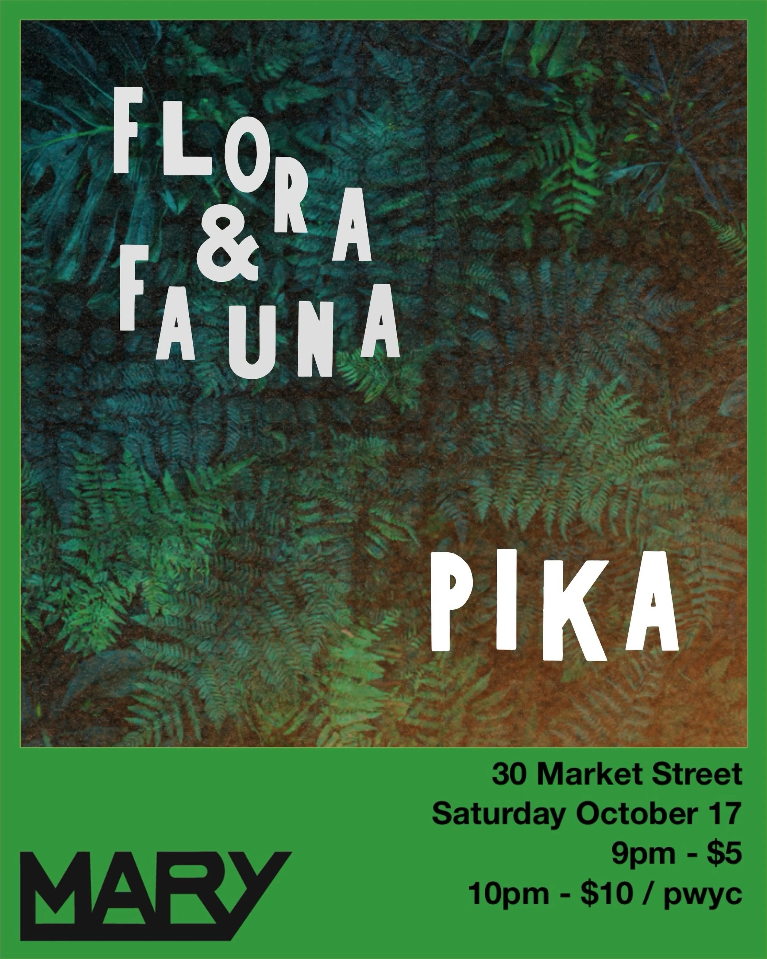 Join Pika for the inaugural night of Flora &amp; Fauna, a new series starting at Cocktail Mary!🪩

Come get weird on the dance floor!