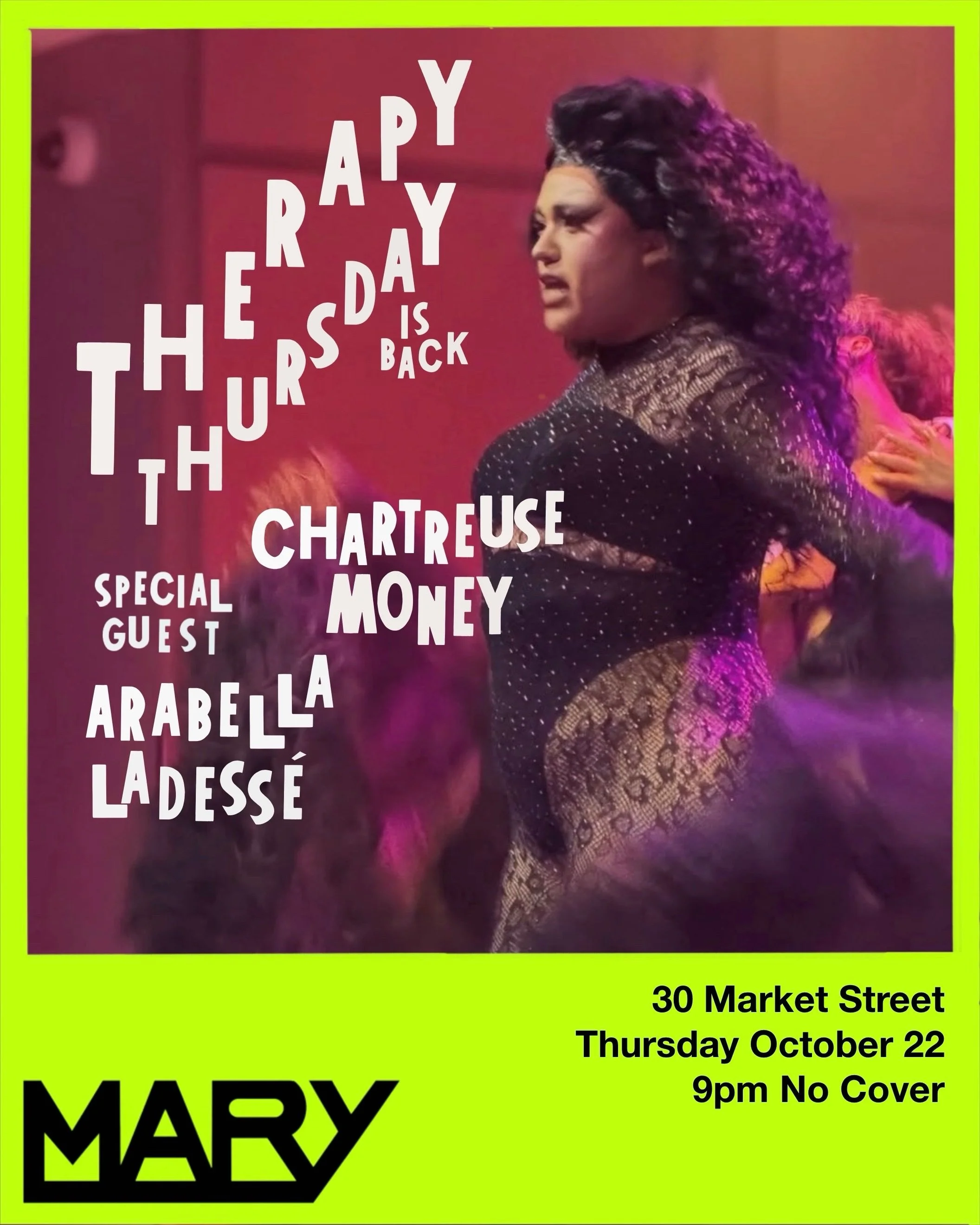 THERAPY THURSDAY IS BACK! This week the iconic Arabella Ladess&eacute; will join us! 

No insurance needed! Drinking encouraged! Best therapy around! Consider this your referral 🙂&zwj;↕️

See you there! 👑🪩