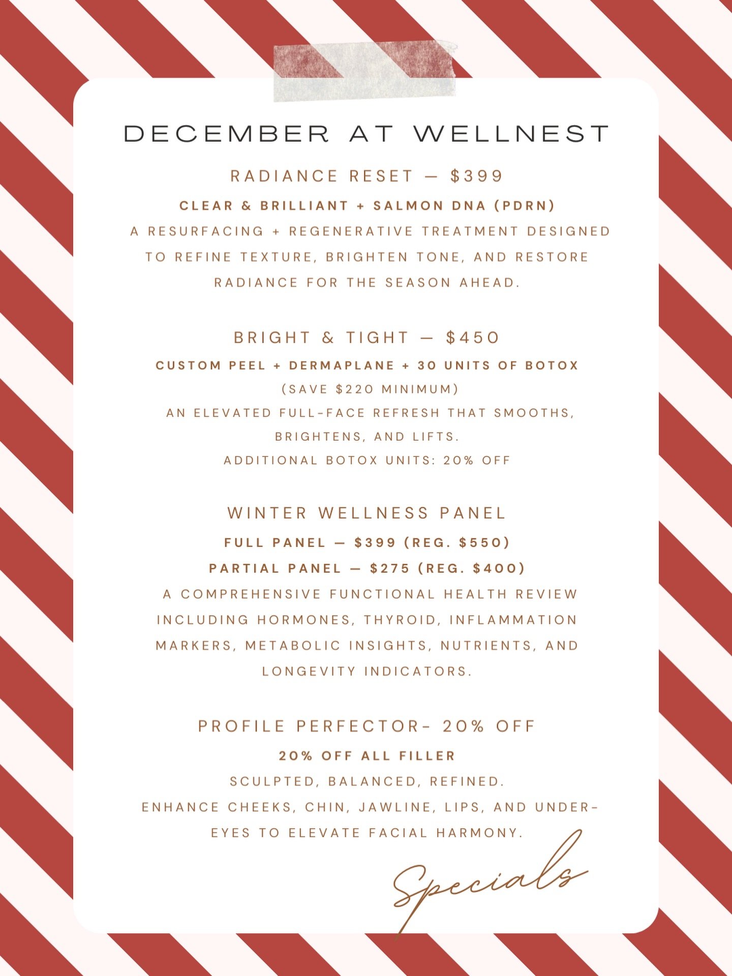 Wrap up the year feeling your best. 🎄 

Whether you&rsquo;re prepping for family photos, holiday parties, or just want a moment to unwind before the year ends, we&rsquo;ve bundled some of your most-loved treatments into special seasonal pricing. Tre