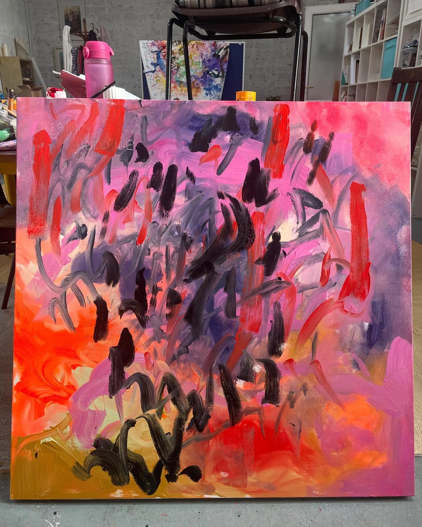 New work fresh outta my brain 🧠 Raining hellfire, acrylic on canvas 90x 90cm ☄️☄️☄️