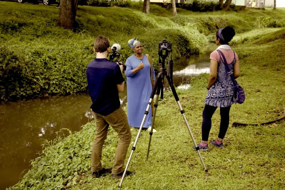  Director Safoi Babana-Hampton interviewing author and singer Imaniyé Dalila Daniel in Martinique with filming by Co-Director of Photography Kirk Mason 