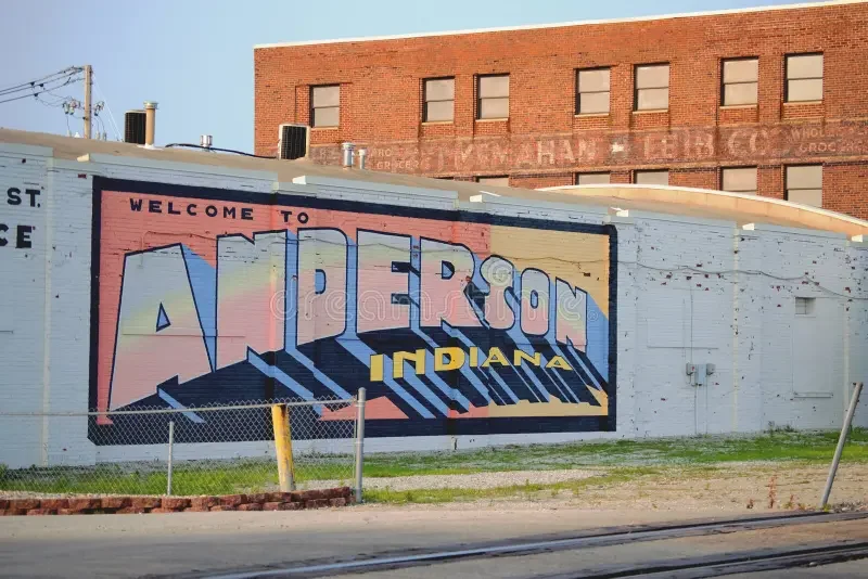 A colorful mural in downtown Anderson, Indiana