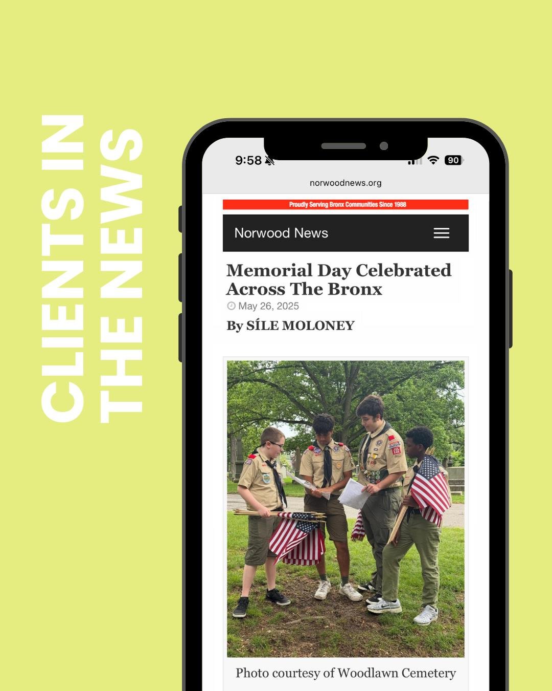 Big news from the Bronx, New York. ✨

Our client @thewoodlawncemetery was just featured in @thenorwoodnews! The story highlighted Woodlawn&rsquo;s moving Memorial Day tradition. Each year, volunteers place American flags at the graves of nearly 9,000