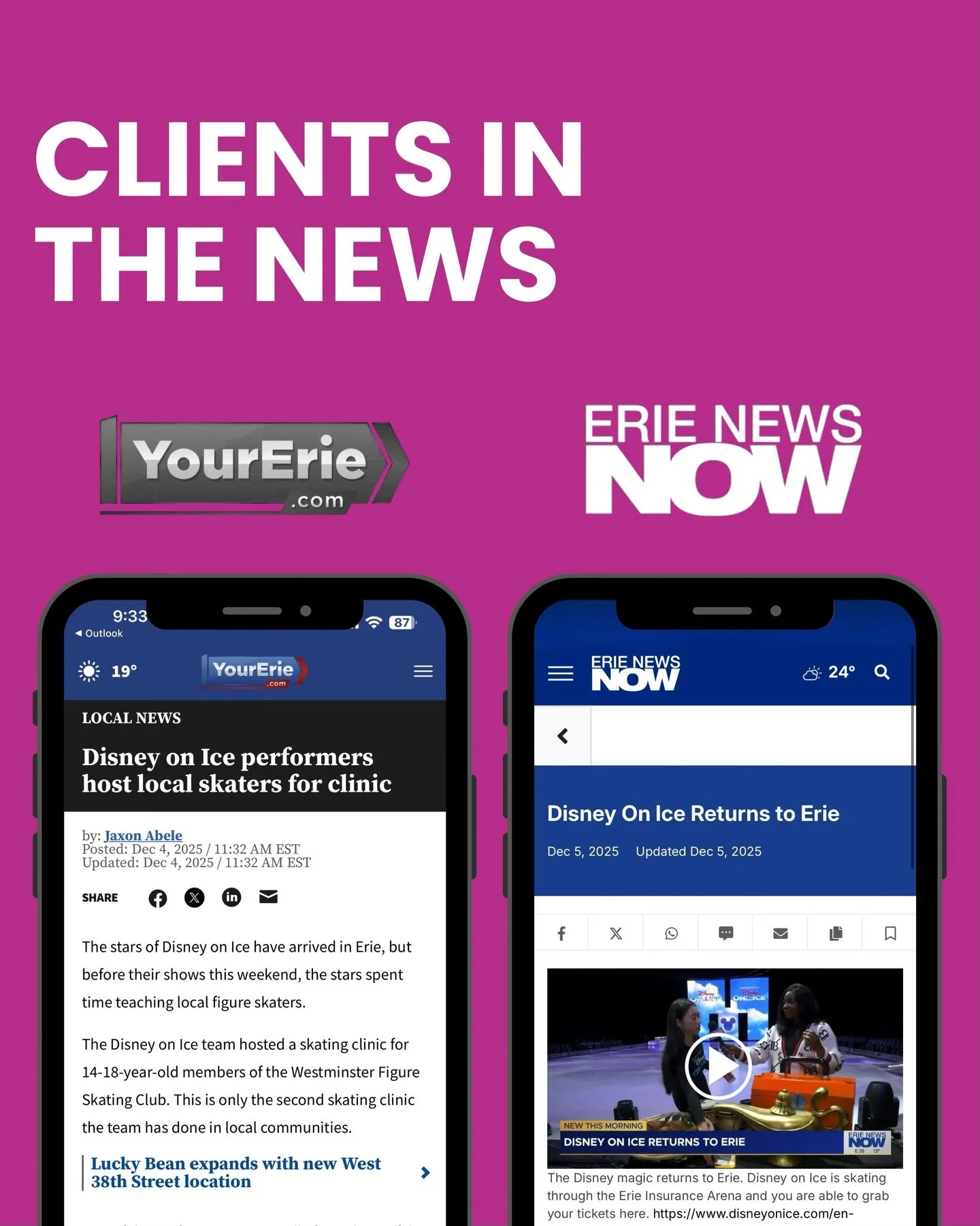 Our client, @disneyonice, brought the magic to Erie!&nbsp; The performers hosted a special clinic for local skaters &mdash; creating an unforgettable day filled with inspiration, mentorship, and movement. ⛸️

We&rsquo;re thrilled the clinic and the a