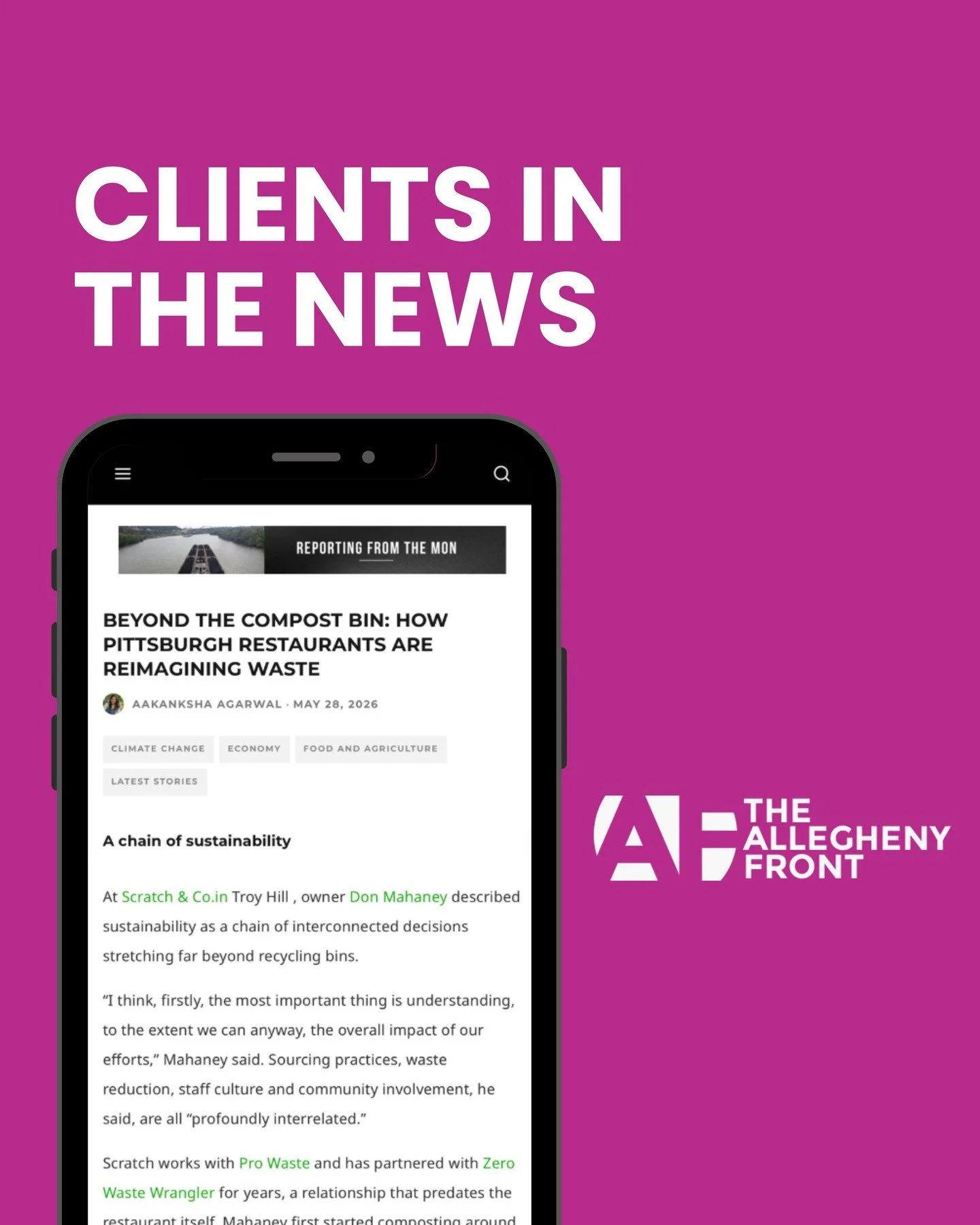 We're so excited to highlight our client, Scratch &amp; Co., and their recent feature in @thealleghenyfront.

The story showcases the thoughtful work happening behind the scenes, from sustainability initiatives and composting efforts to local sourcin