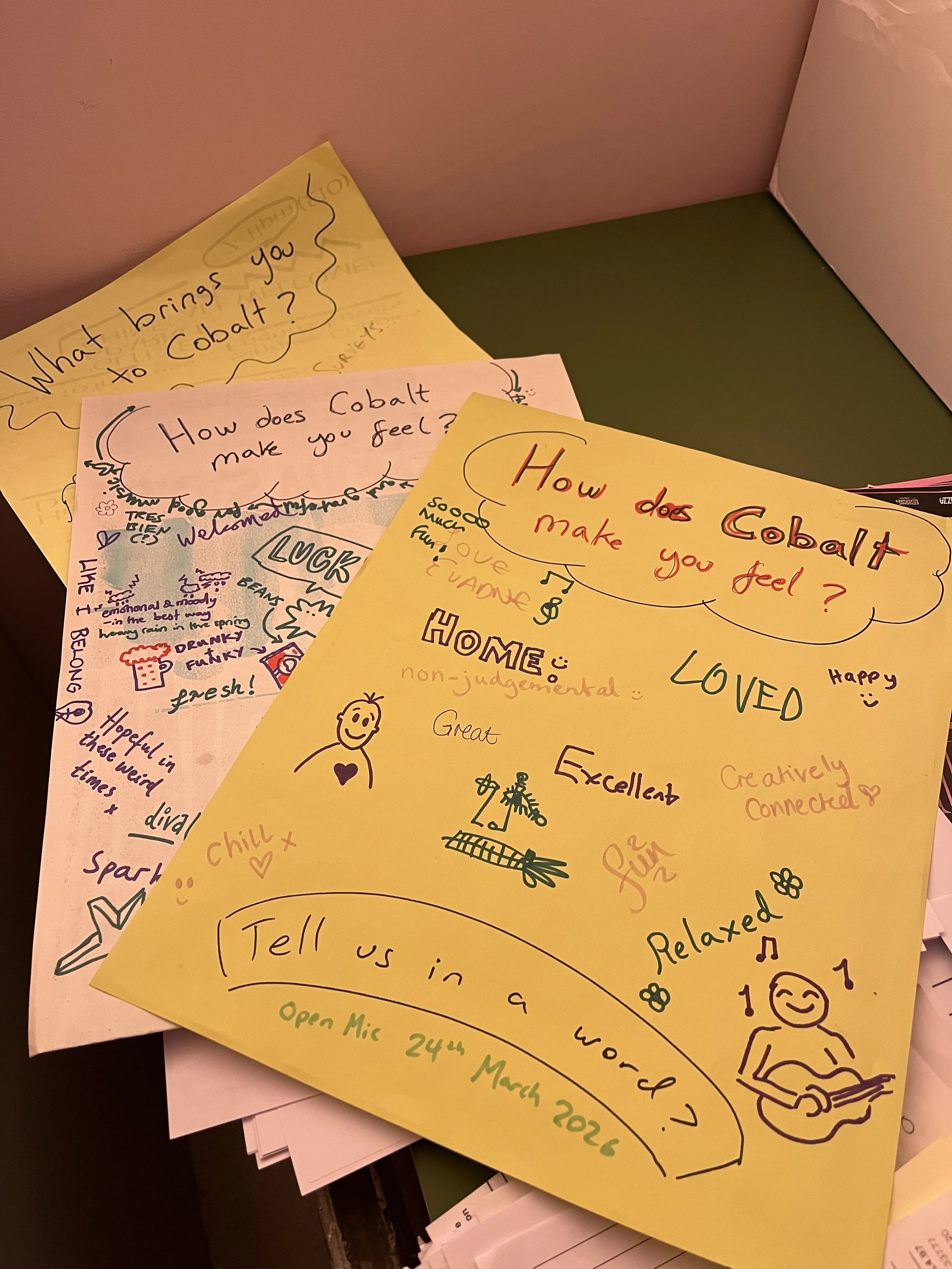 A selection of posters created by participants to explore how Cobalt made them feel