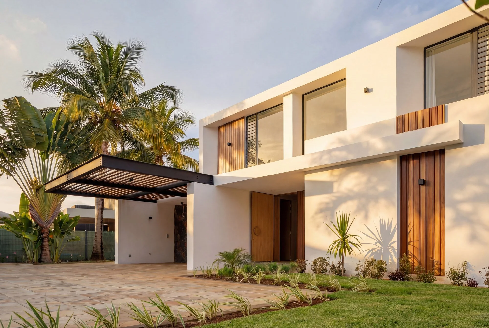 Villa Azuri à Maurice, détails architecturaux et lumière naturelle. Contemporary residential architecture photography in Mauritius.