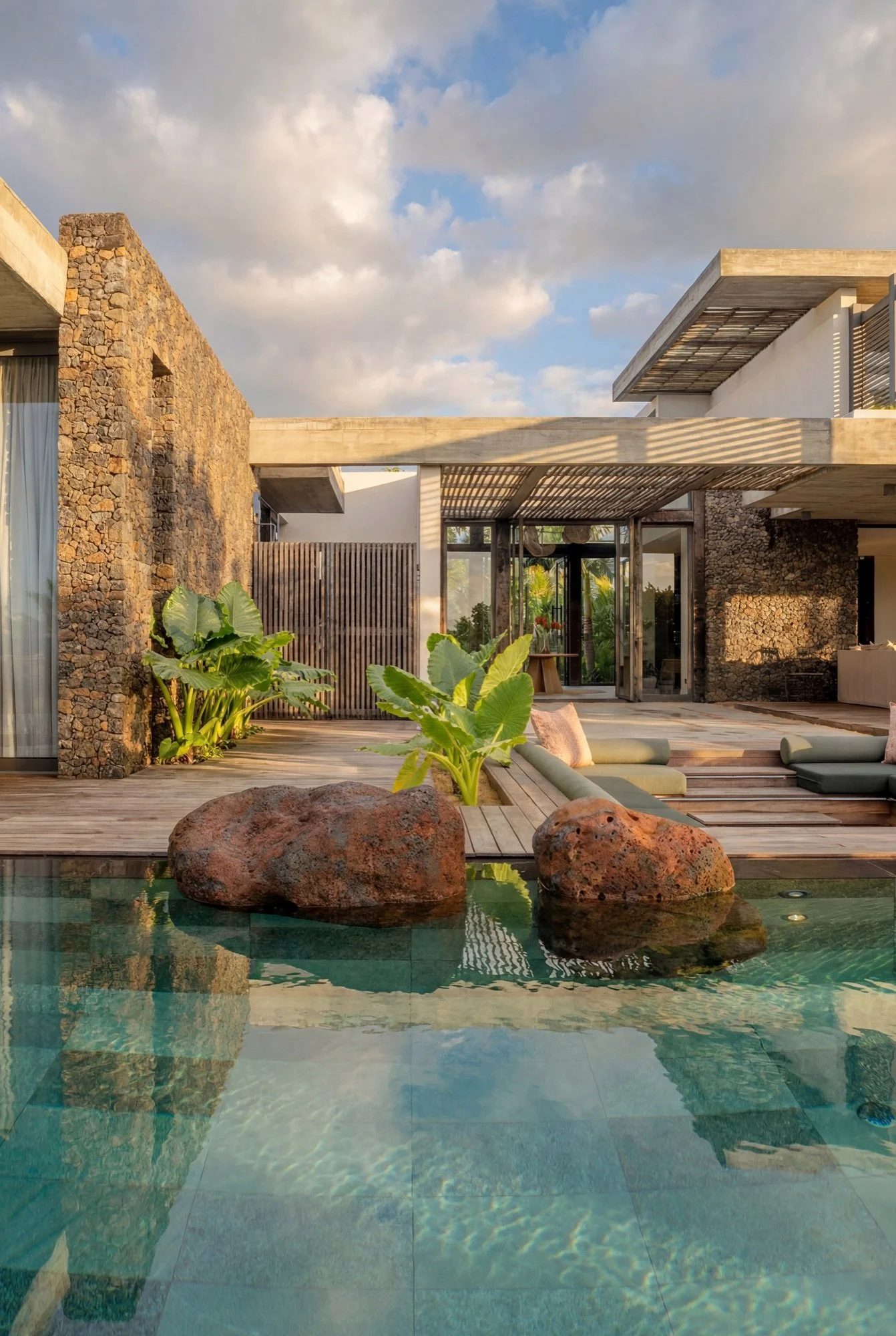 Architectural detail of a contemporary luxury villa in Mauritius