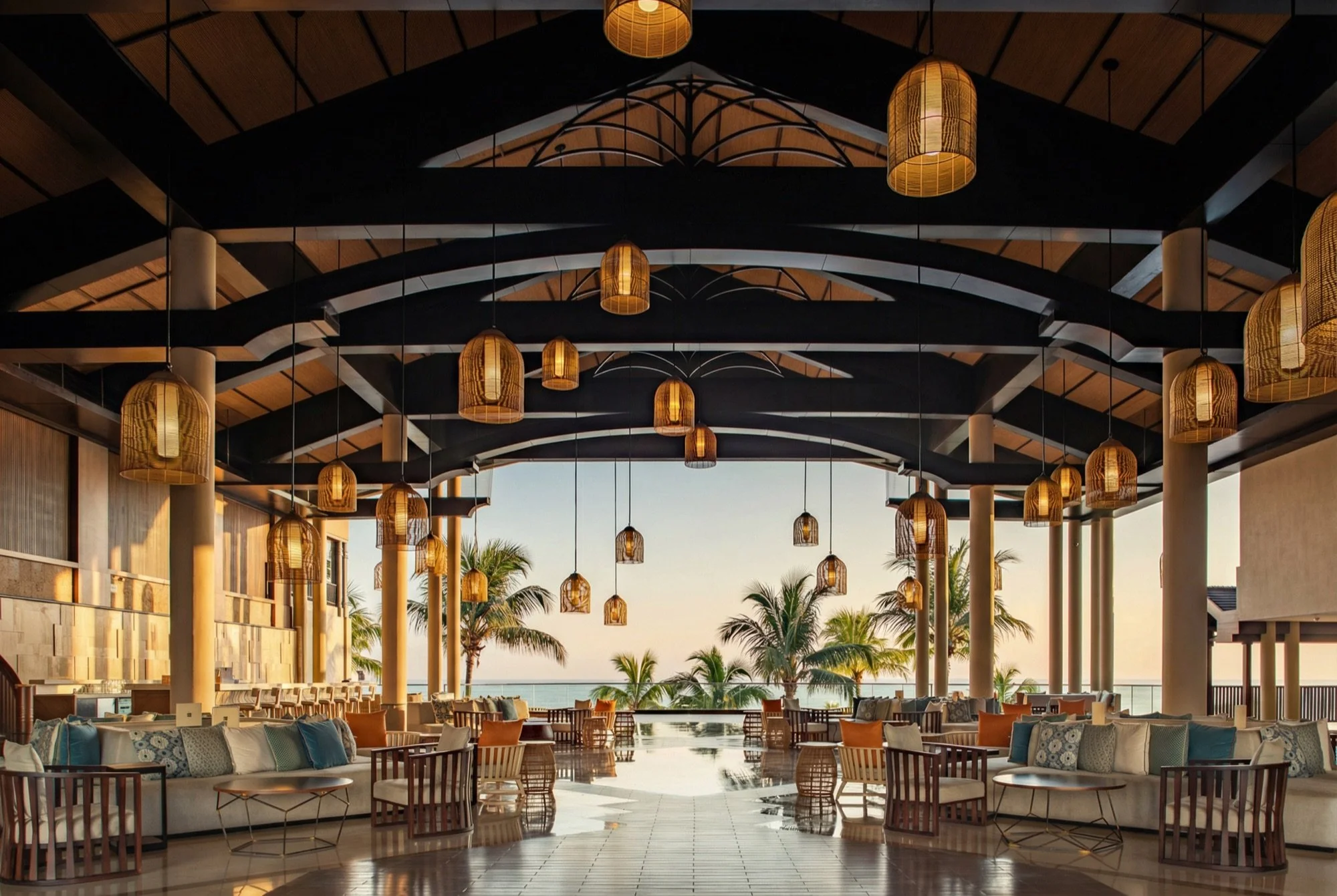 Hospitality interior detail with refined materials and warm light