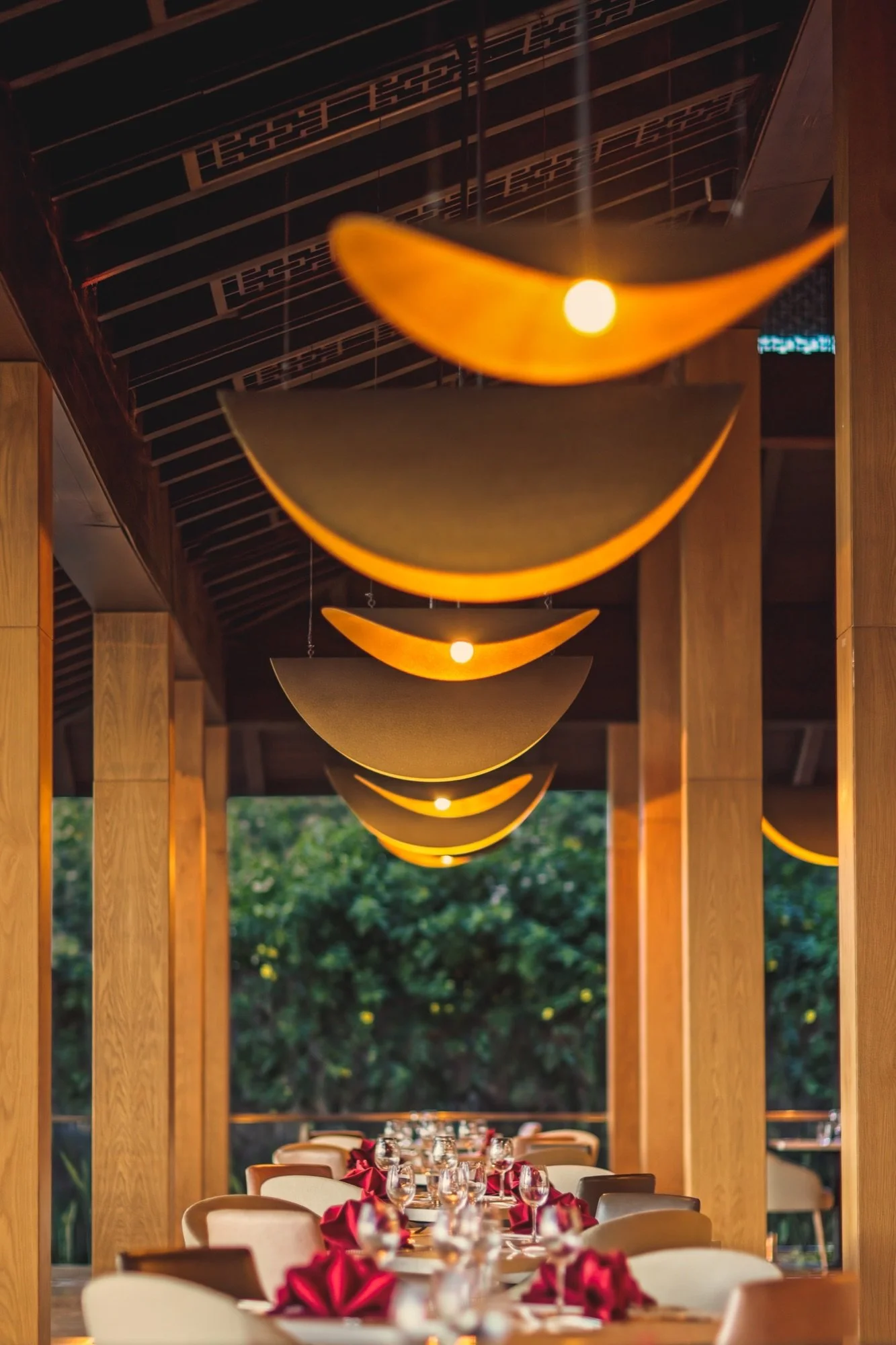 Vertical view of hotel poolside architecture in Mauritius