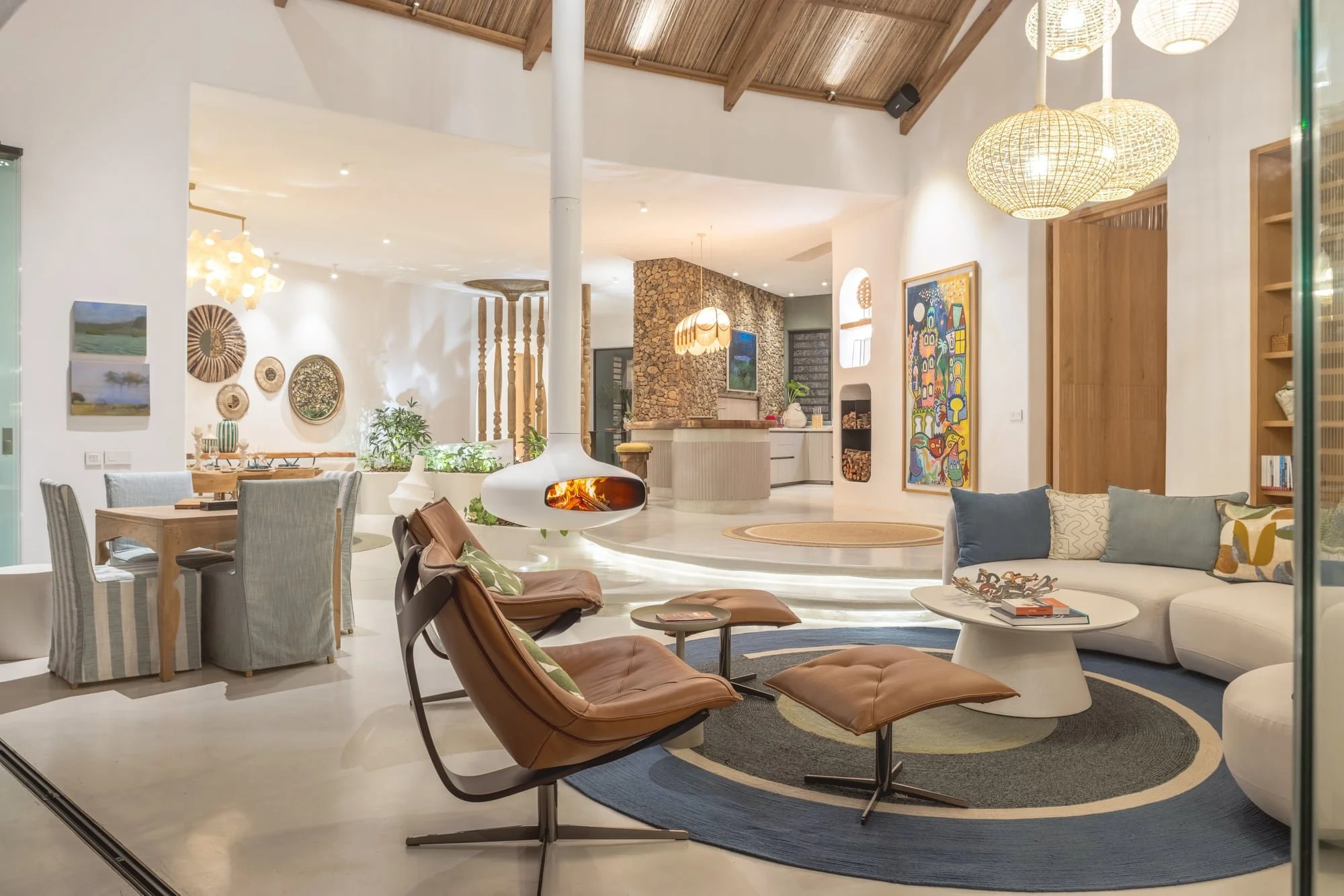 Open-plan living room of an exceptional private villa in Mauritius