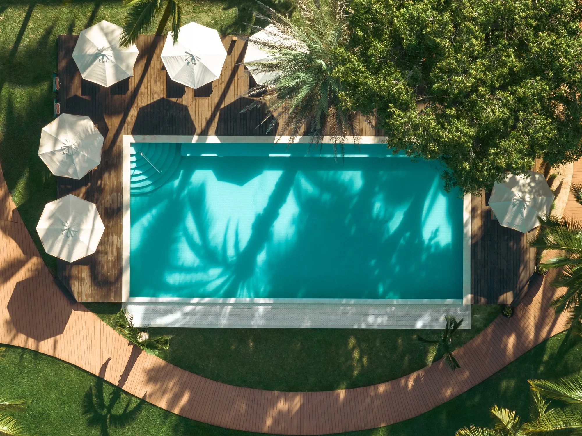 Luxury hotel terrace with pool and ocean view in Mauritius