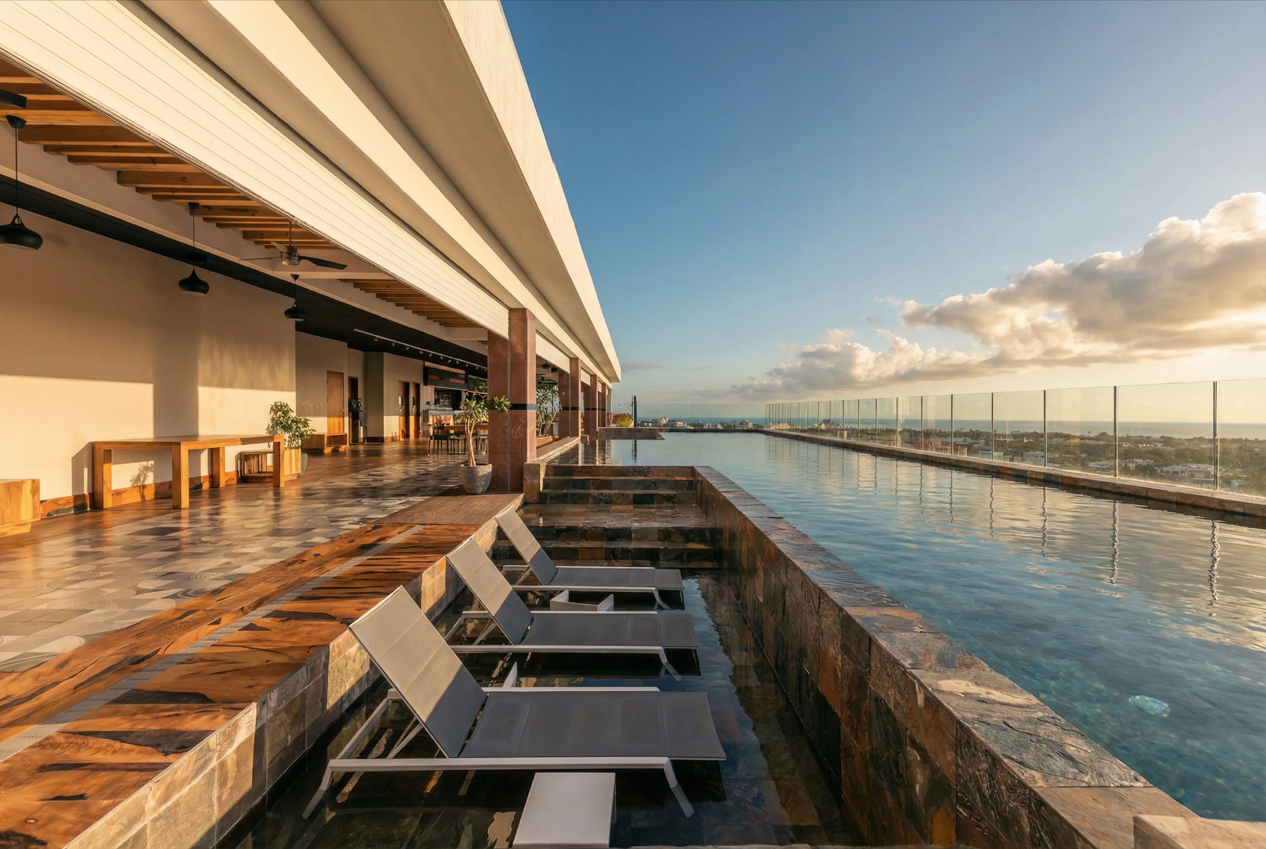Modern commercial building facade at Icon Ebene in Mauritius