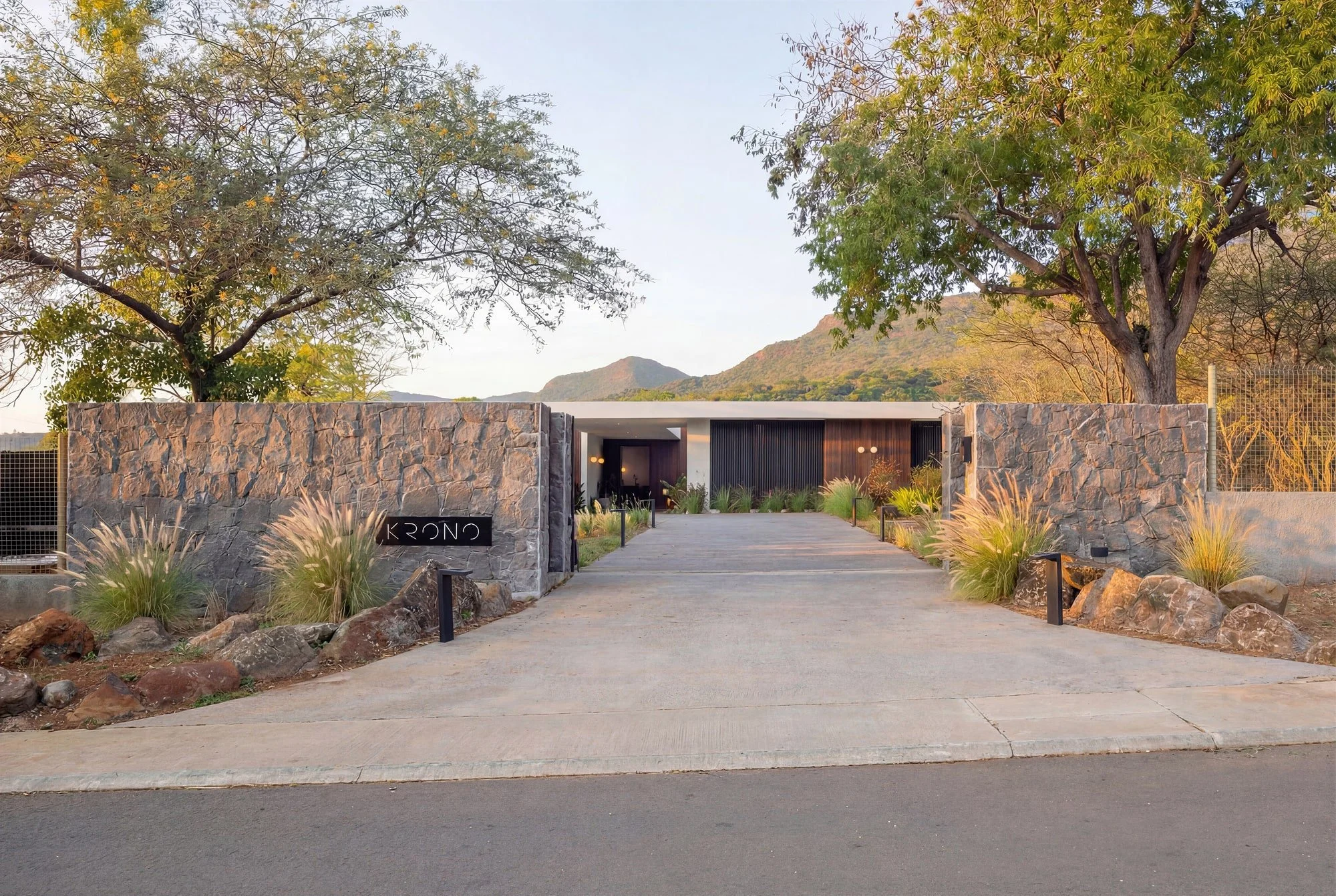 Stone entrance gate of Krono Residence in Mauritius