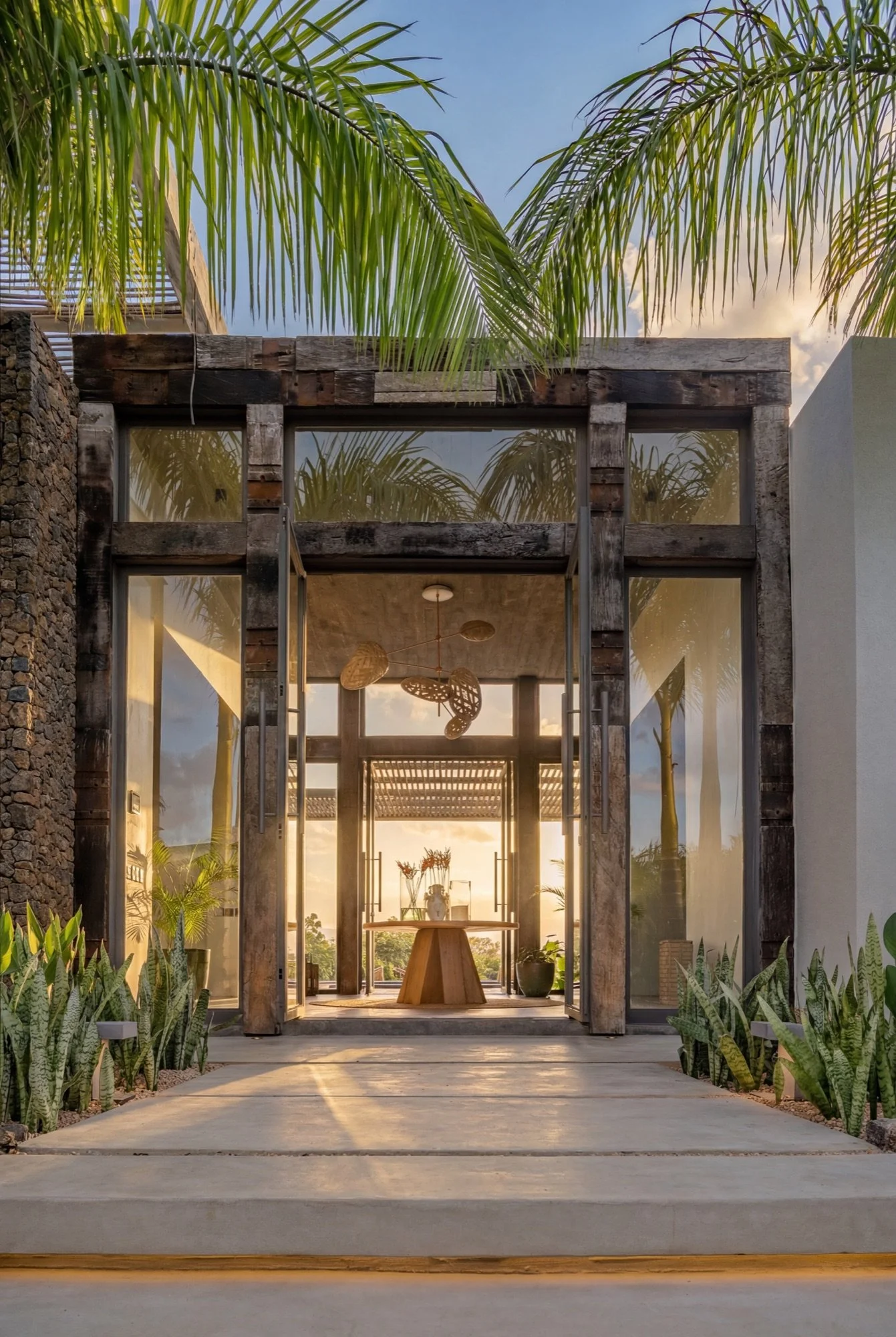 Modern villa interior with clean lines and natural materials