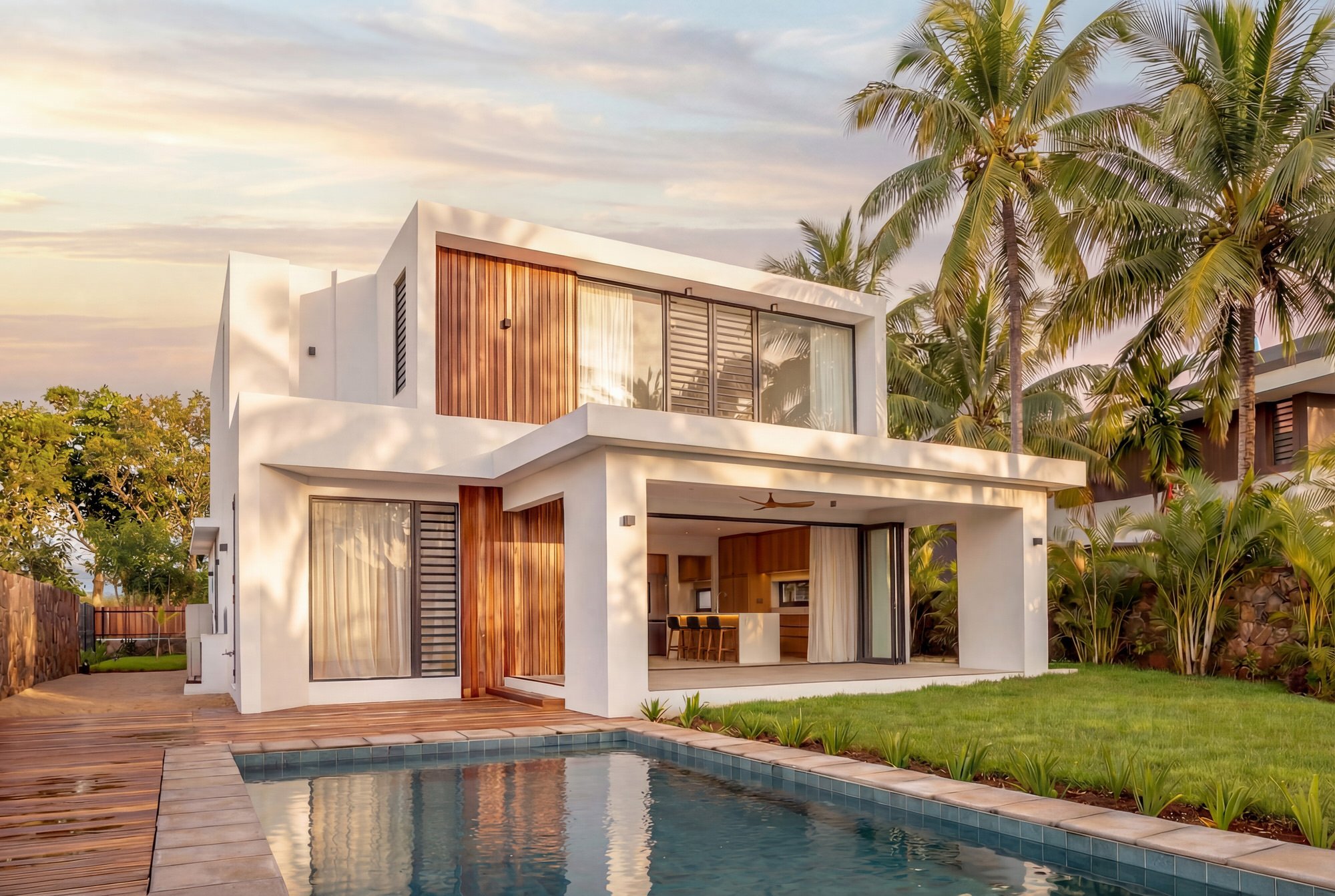 Villa Azuri à Maurice, architecture résidentielle et intérieur contemporain. Contemporary villa architecture and interiors in Mauritius.