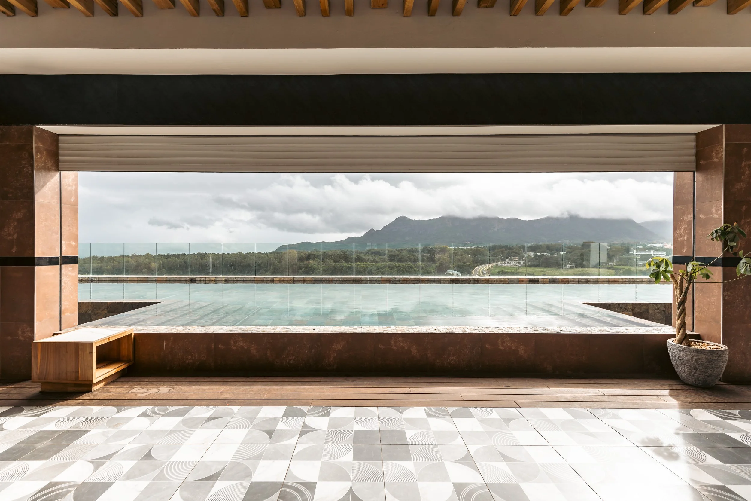 Modern office building facade illuminated in Ebene Mauritius