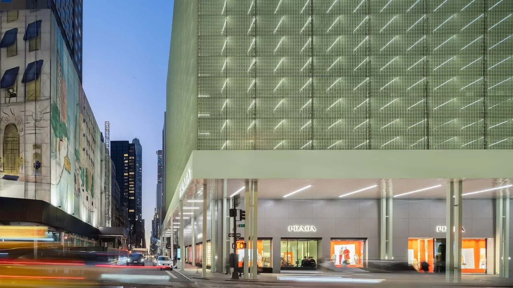  Beyer, Bridgit. Photograph of Prada Fifth Avenue Scaffolding Installation. In Hickman, Matt, "Prada Sets High Bar for Construction Scaffolding in New York City."  Architectural Record , 8 Apr. 2026. 