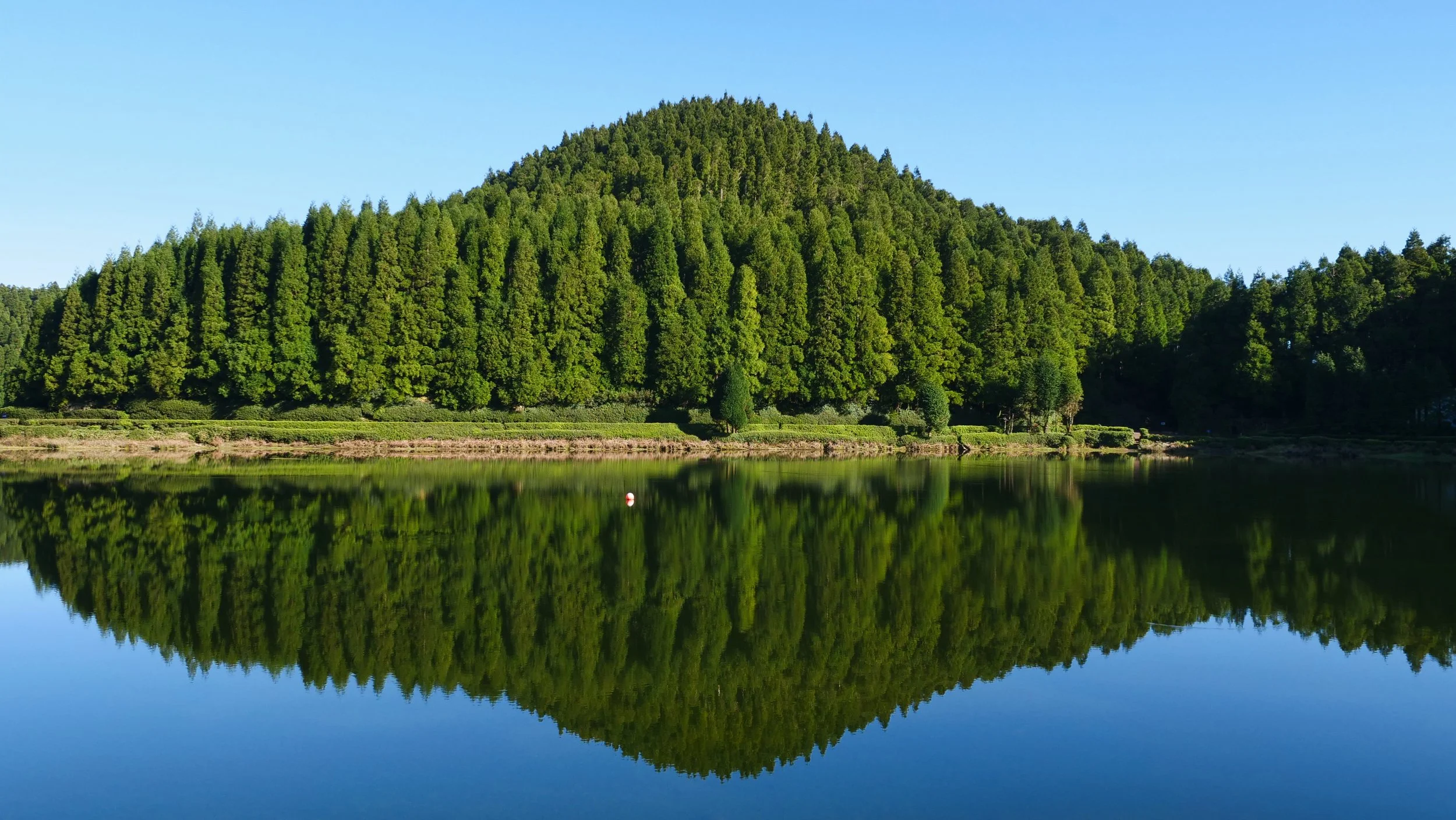 Peaceful volcanic lake landscape in São Miguel, Azores, during a private photo tour experience