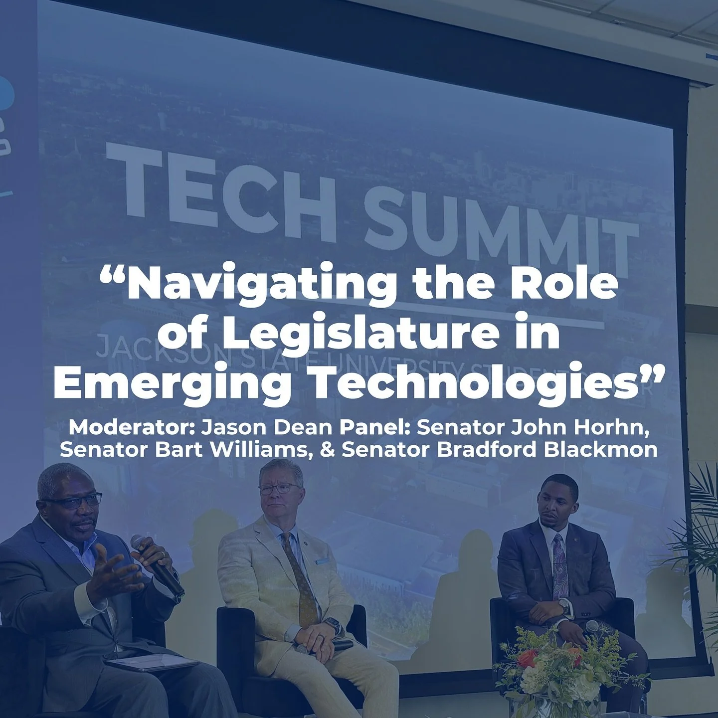 Moderator Jason Dean initiated the final Tech Summit panel by discussing the importance of the &ldquo;triple helix of innovation,&rdquo; the idea of the private sector, legislature, and public institutions working together to advance social and econo