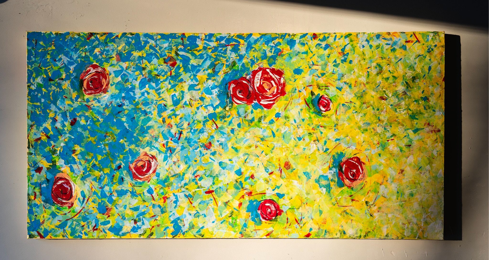 Yellow Blue Flowers - 48" x 30" - $1100