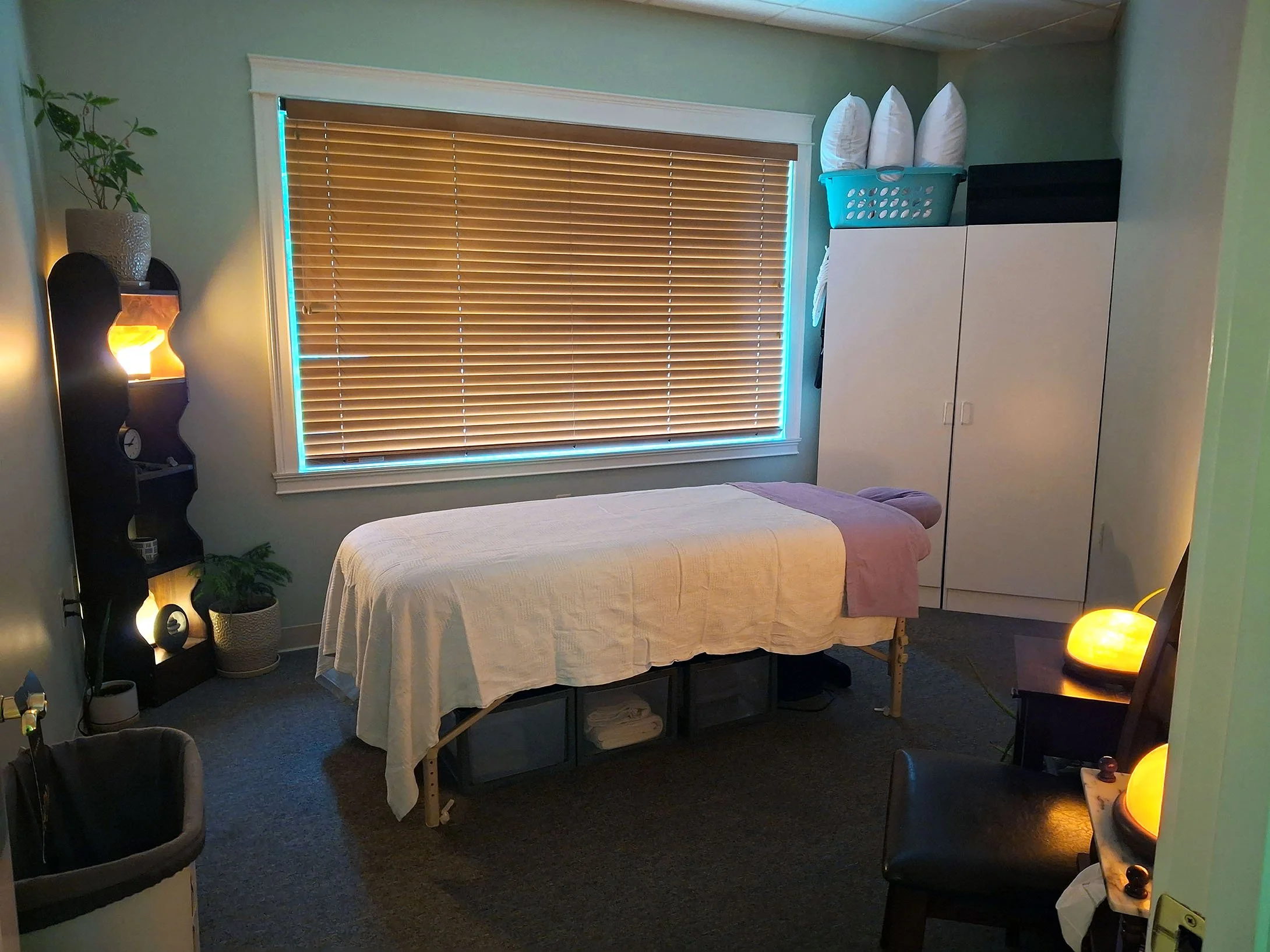 The KNEADS WELLNESS spa workspace at the Veterans Center in Springvale, Maine.