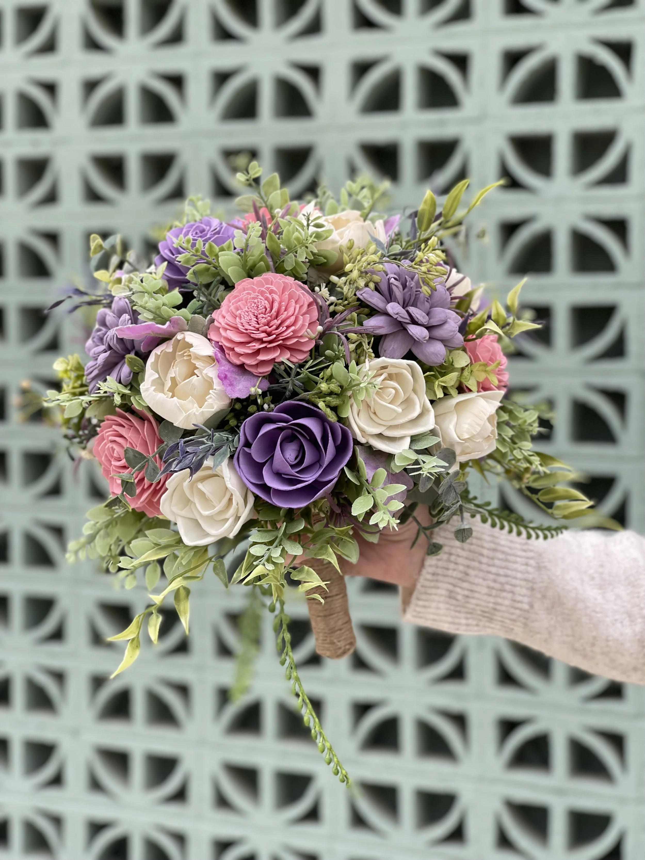 garden style wood flower bouquet spring wedding
