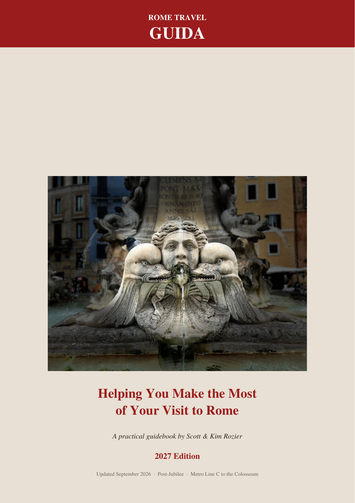 Cover of the 2027 Rome Travel Guida PDF booklet