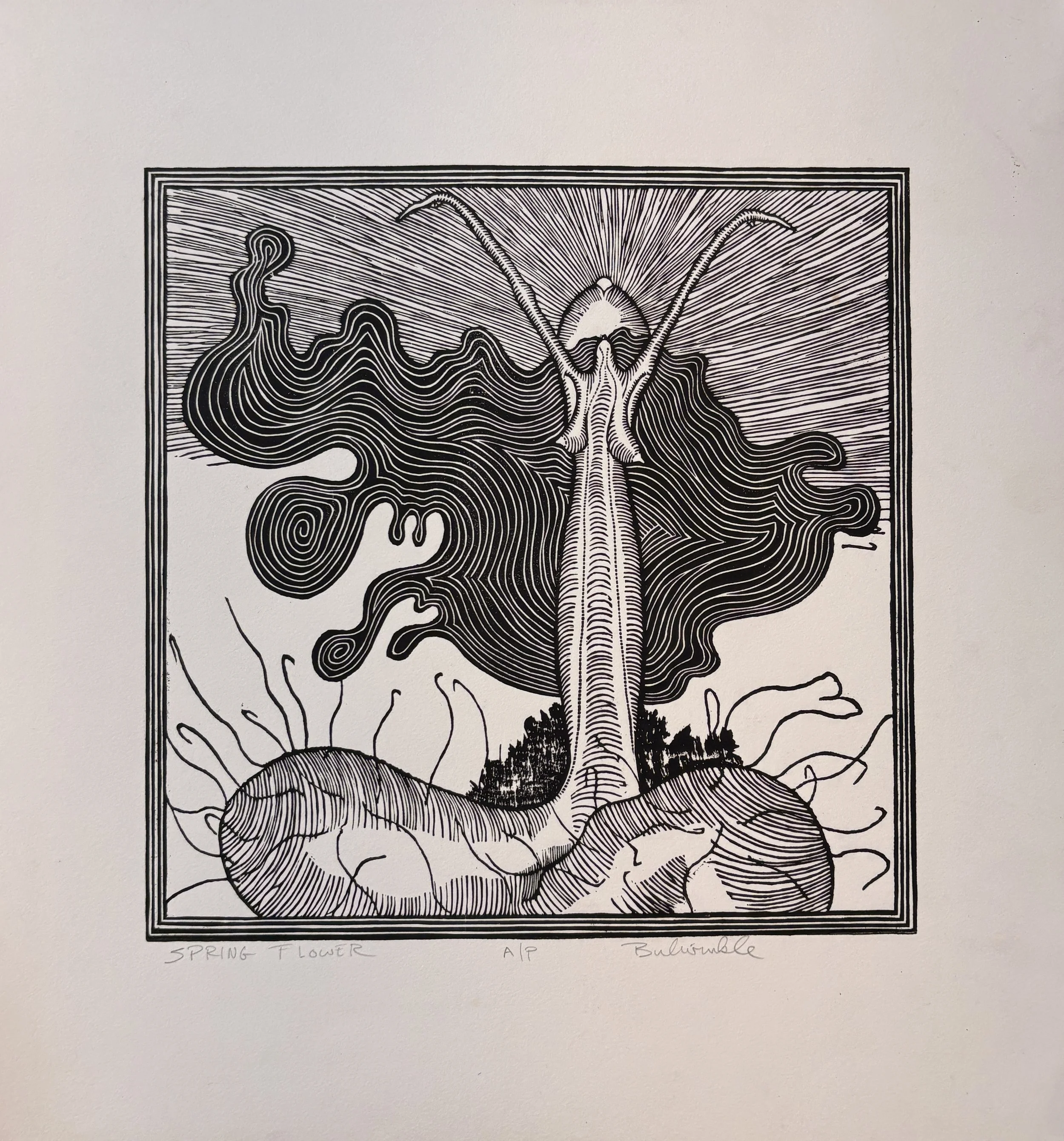 Mark Bulwinkle, Spring Flower, Woodcut, 15 x 14.25 in