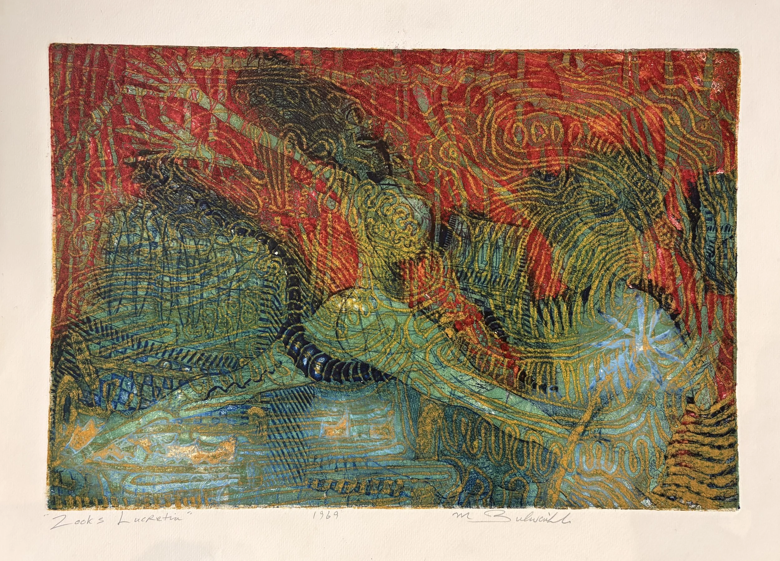 Mark Bulwinkle, Zooks Lucretia, Color Woodcut, 14.75 x 20.5 in