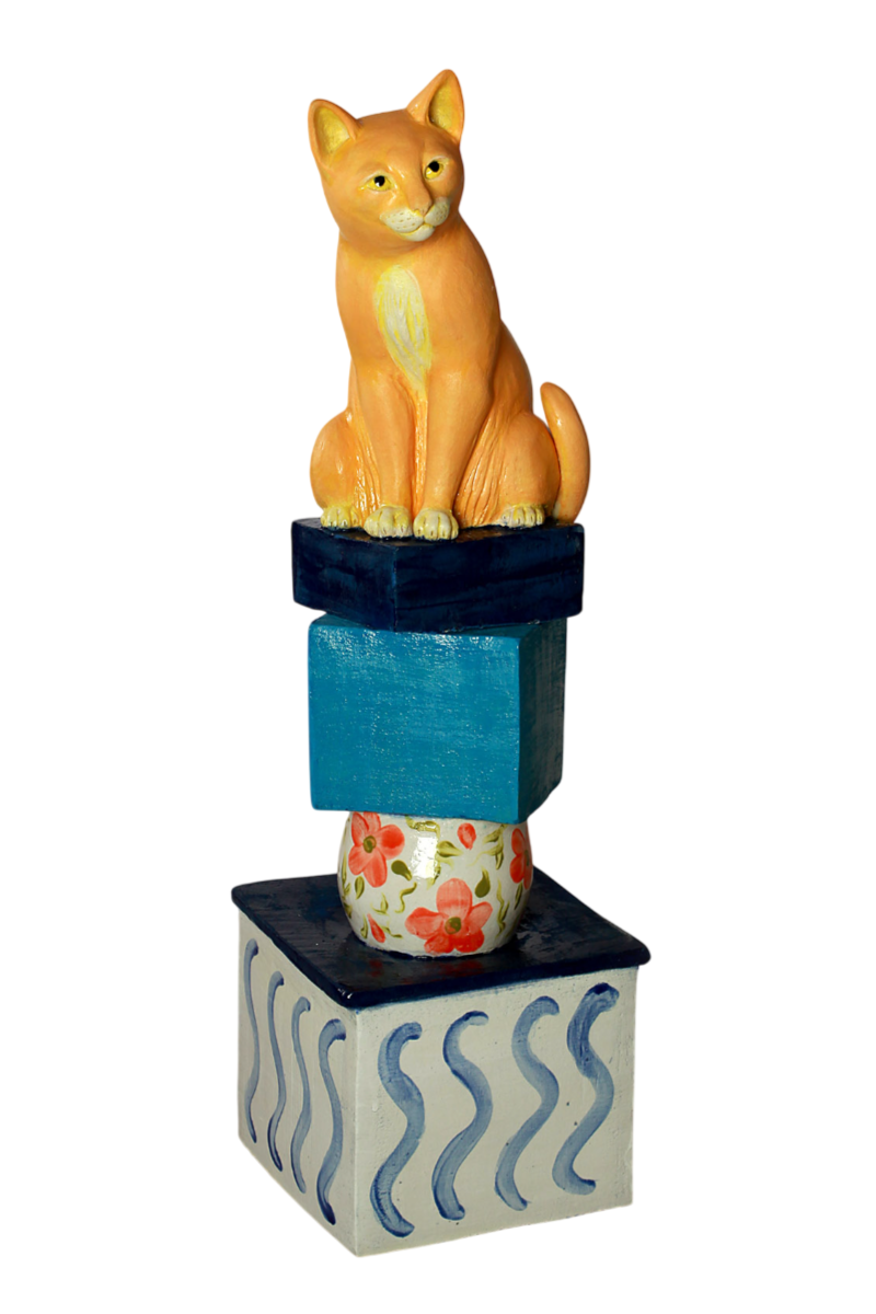 Rene Martucci, Cat on Three Boxes and a Vase, 2026, Ceramic, 31.5 x 9.5 x 9.5 in