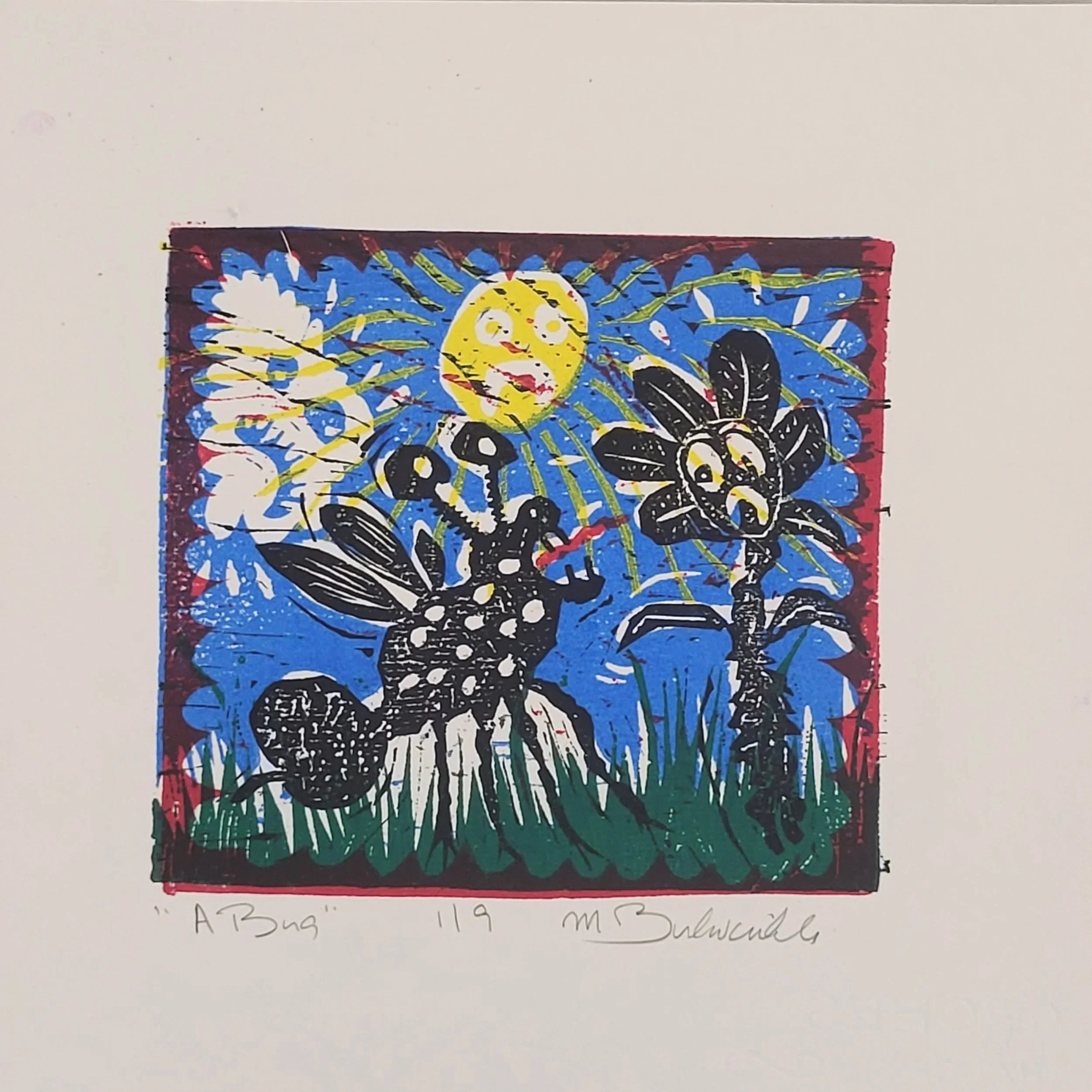 Mark Bulwinkle, A Bug (1/9), 2026, Color woodcut, 9.5 x 9.5 in