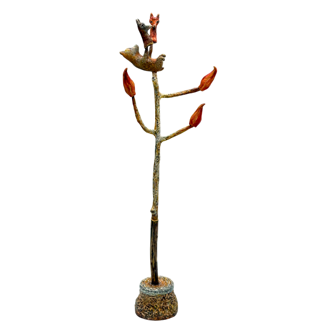 Who Will Put Out the Fire (front), 2025, ceramic with mixed media, 16.5 x 5.5 x 5 inches