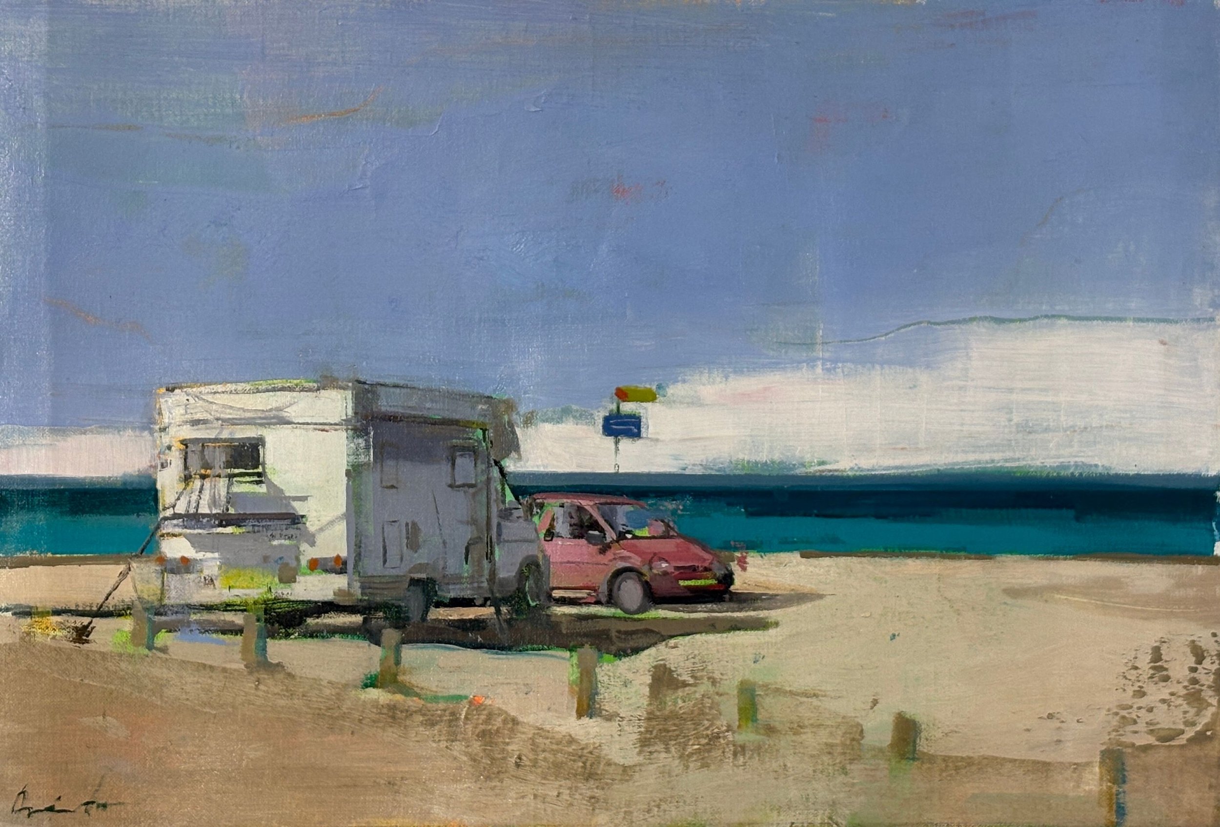 Jose Manuel Arevalo, Welcome to Paradise, 2025, oil on linen, 12.25 x 17.75 in