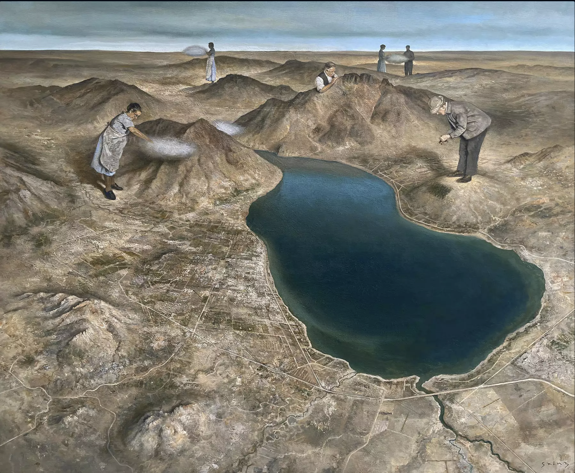 Gabriel Sainz, Guardianes de la Estepa, 2019-2022, acrylic on canvas, 47.25 x 55 in