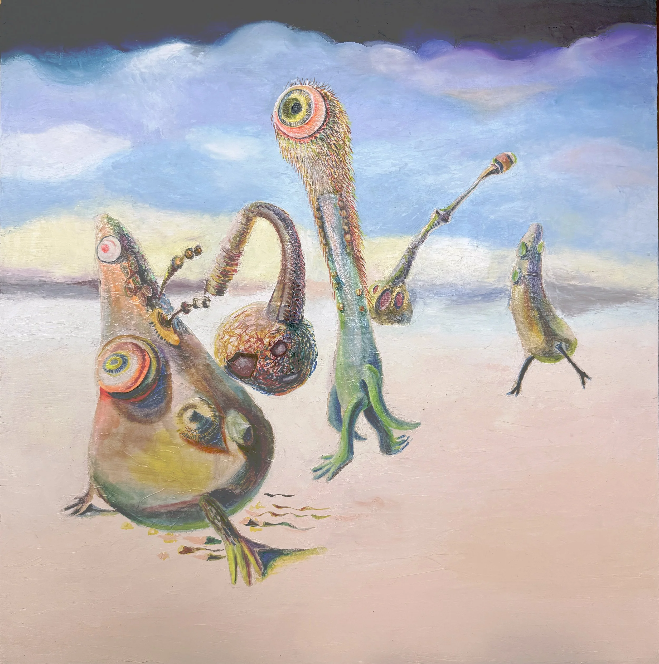 Seongmin Yoo, Journey of Migration, 2026, Oil, ink, and ricepaper on panel, 20 x 20 in